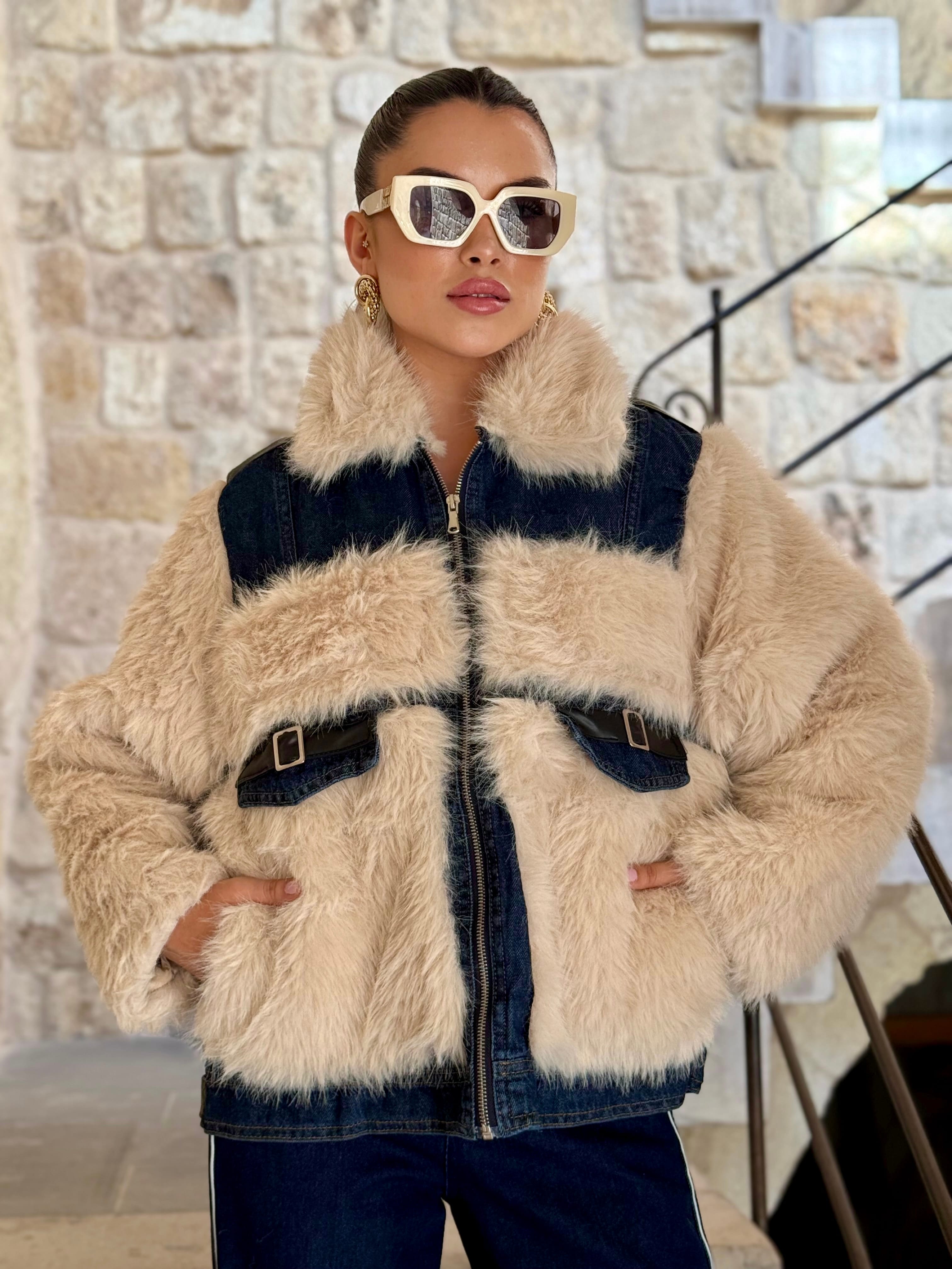 Kürklü Denim Mont