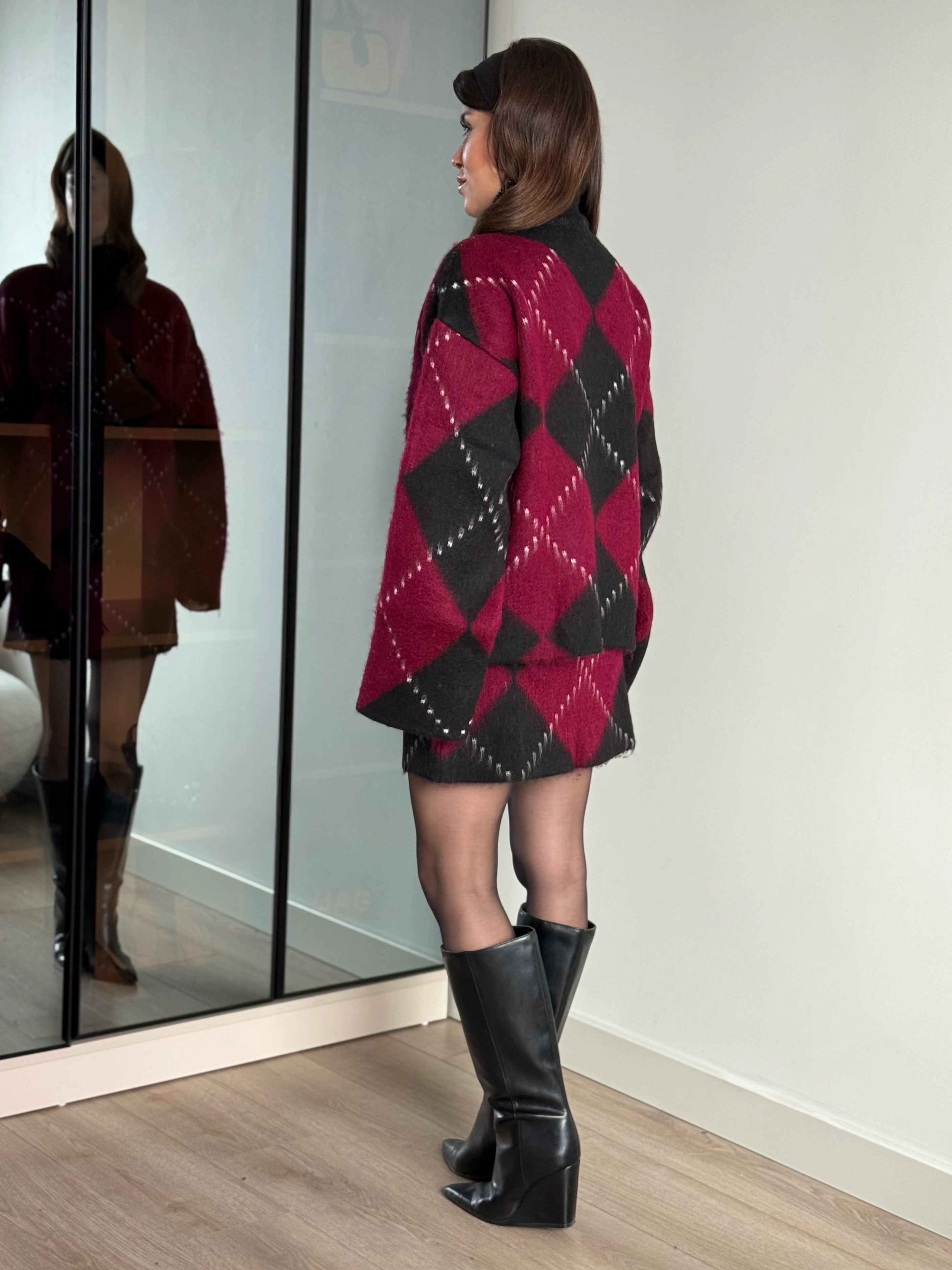 Baklava Desen İkili Takım - Bordo