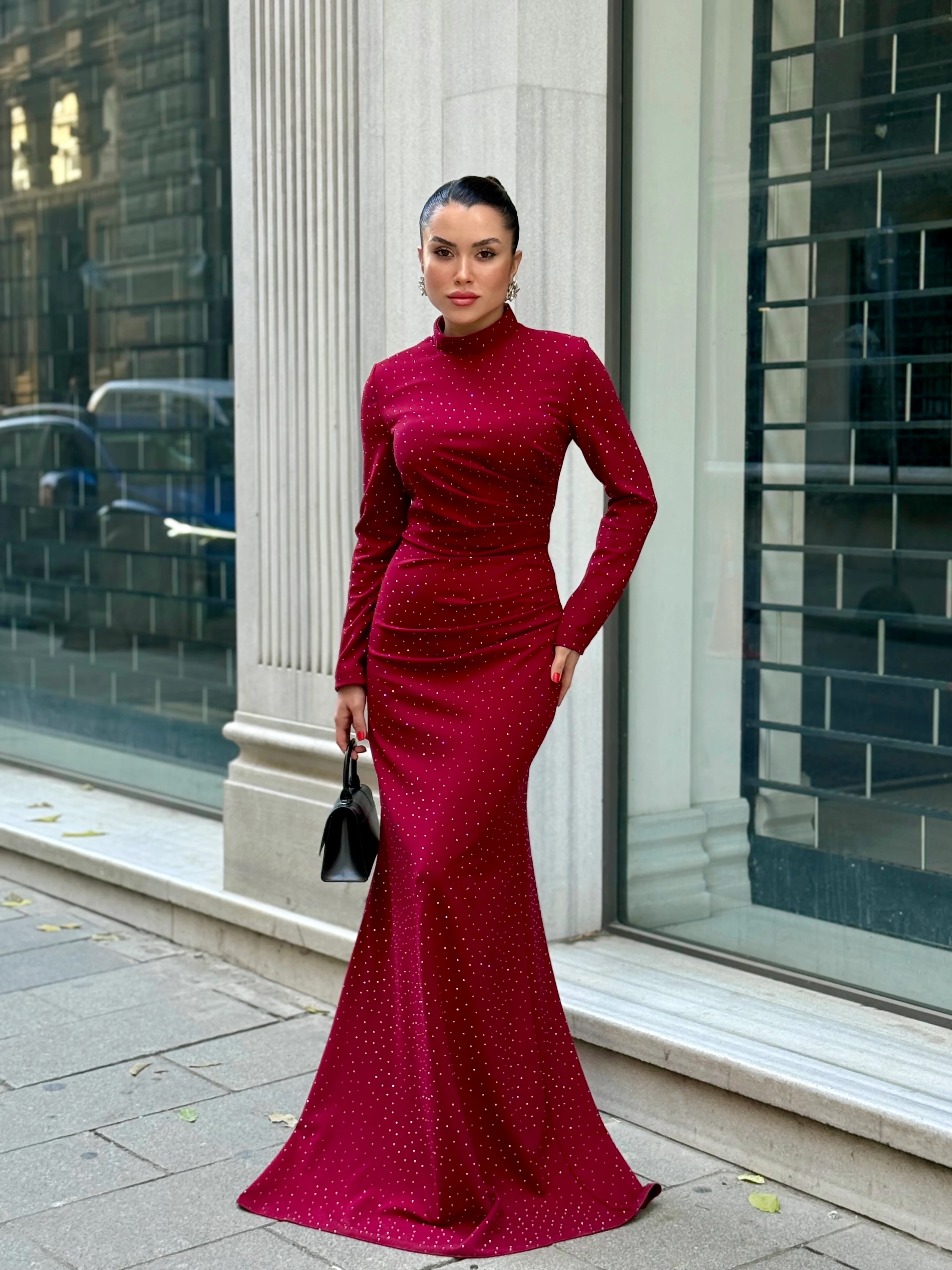 Kroko Touch Elbise  - Bordo