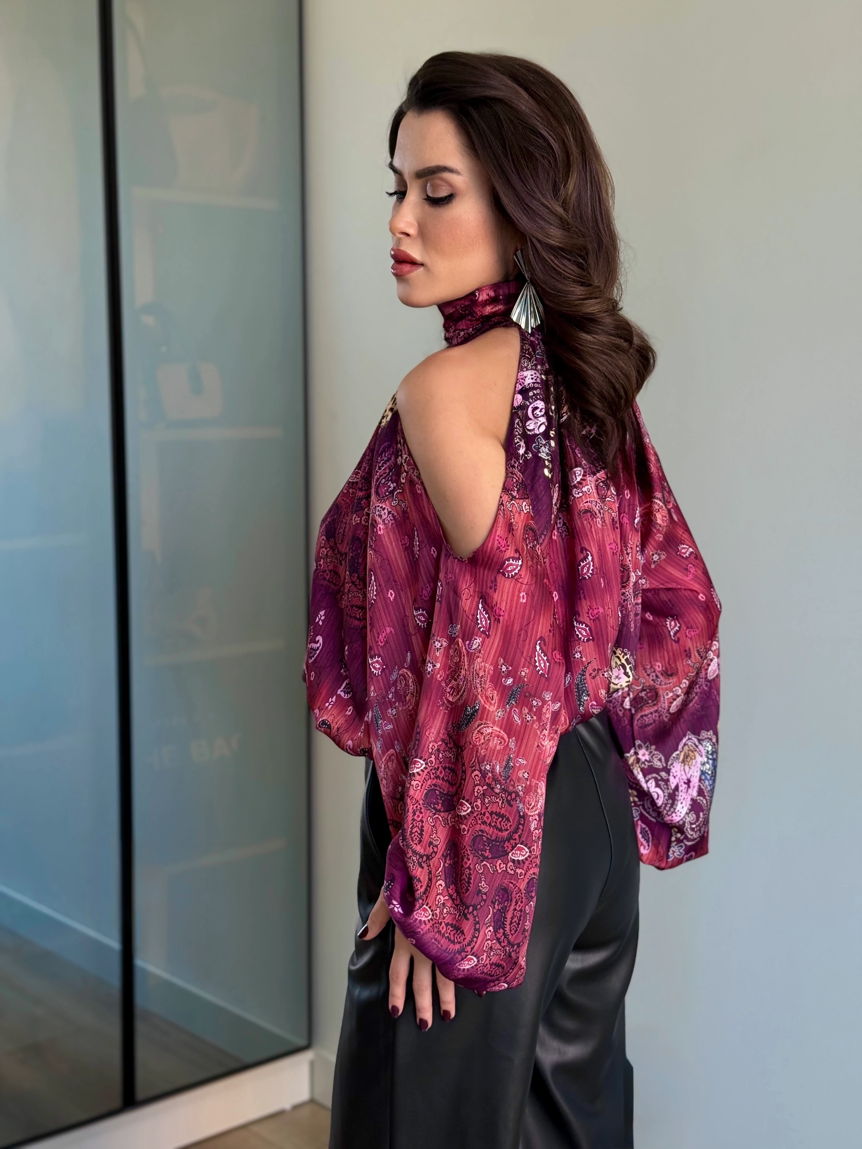 Omuz Dekolteli  Bluz - Bordo