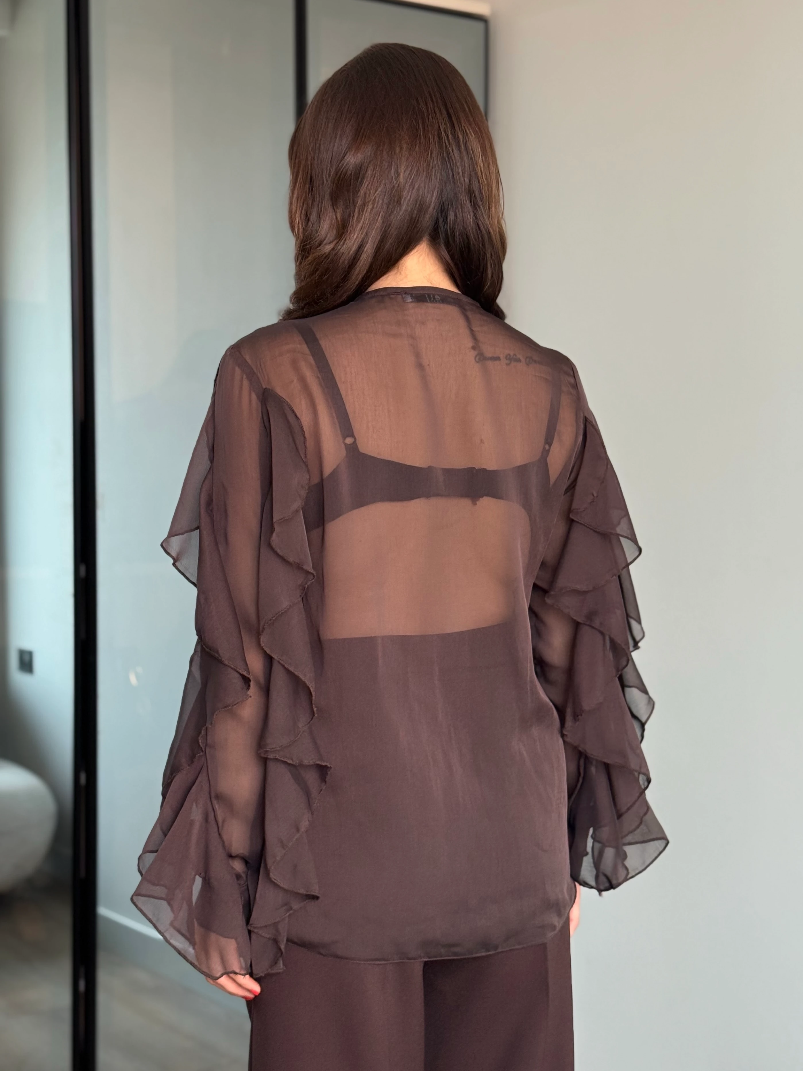 Fırfırlı Tasarım Gömlek - kahverengi