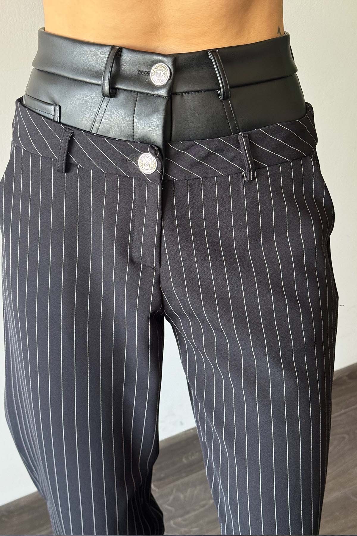 Yüksek Bel İki  Şeritli Pantalon 