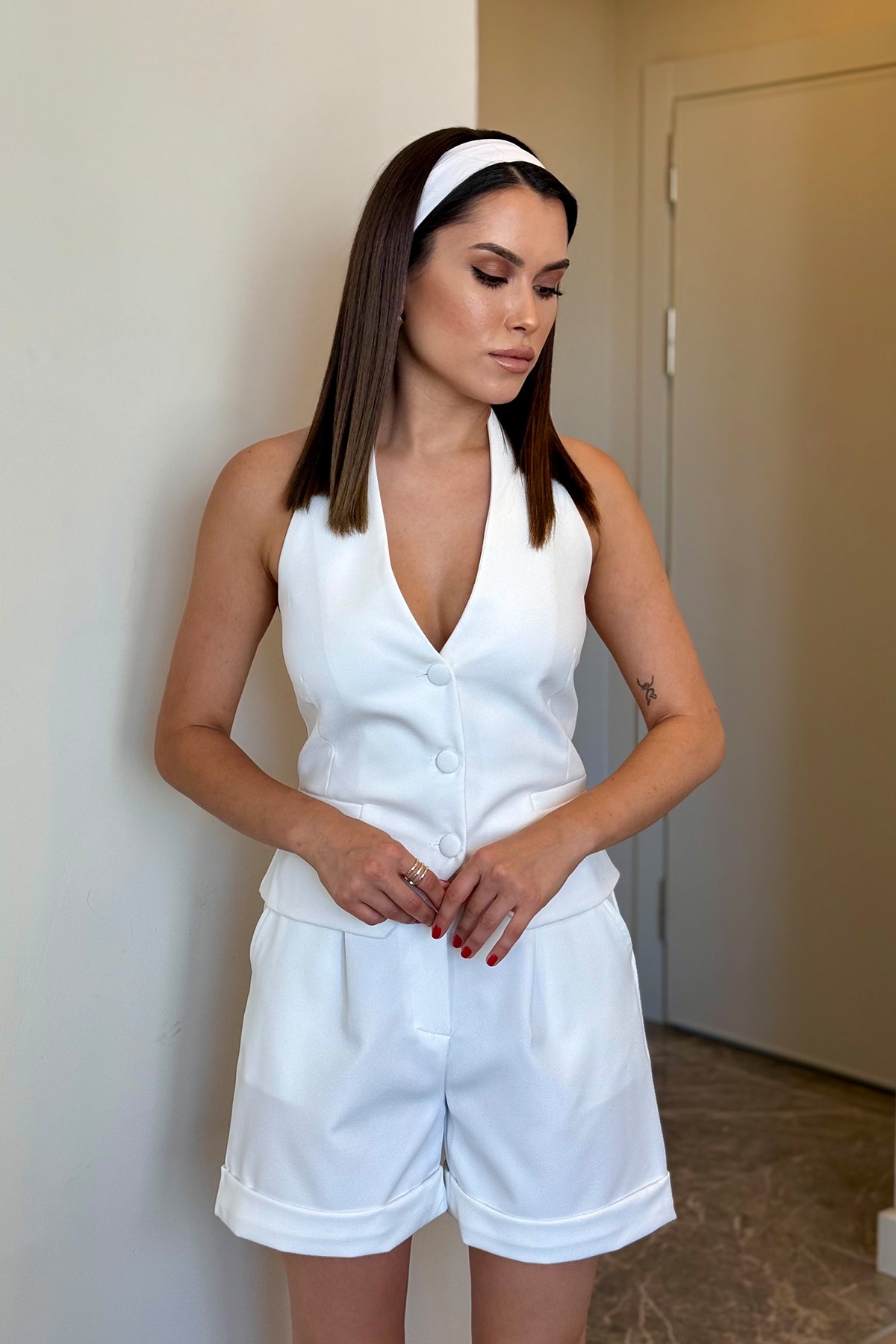 Kolsuz Şort Takım - beyaz