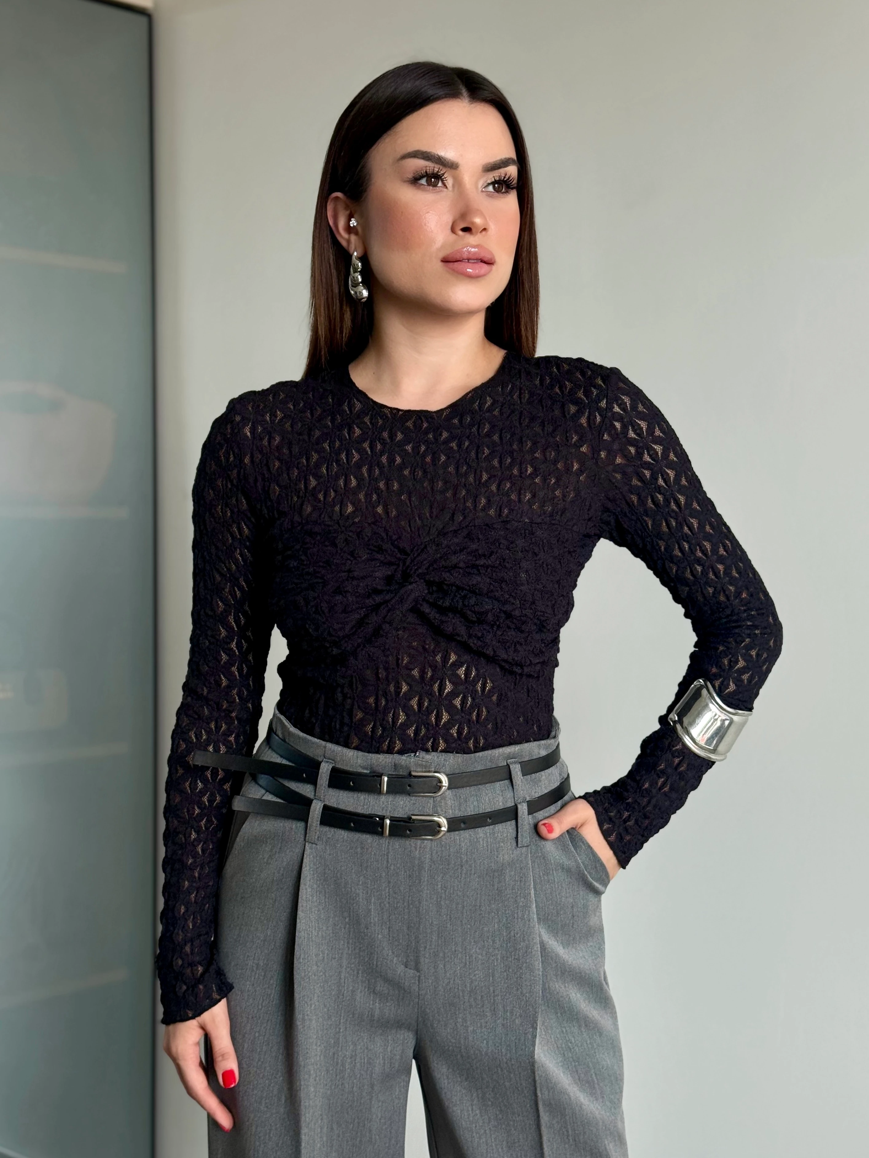 Dantel Uzun Kol Bluz