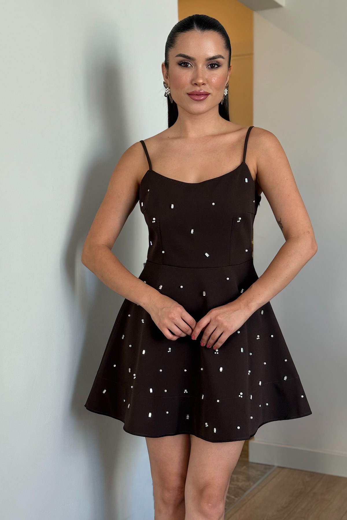 Kahve Işıltılı Elbise