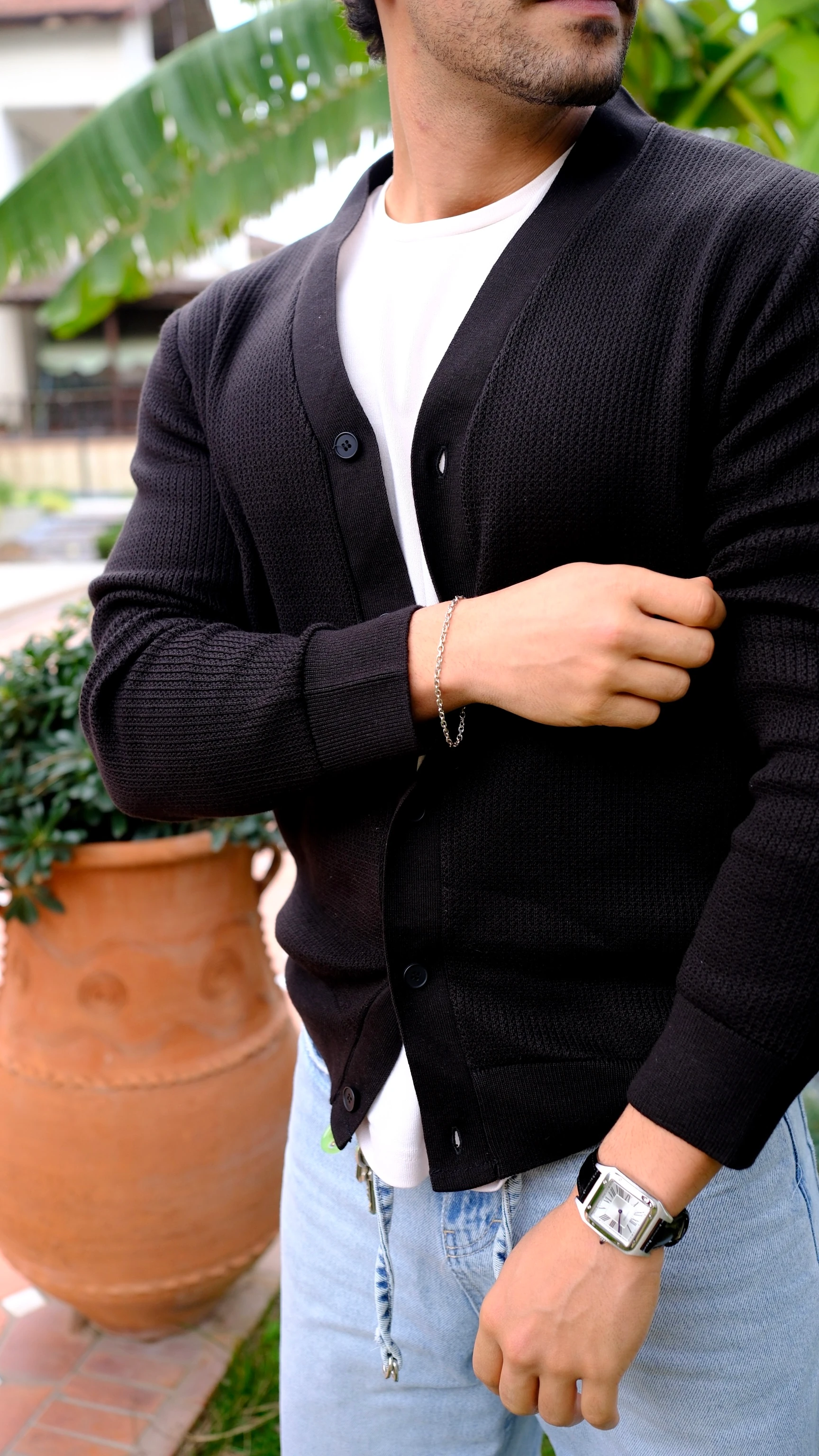 Dokulu Regular Fit Hırka - Siyah image