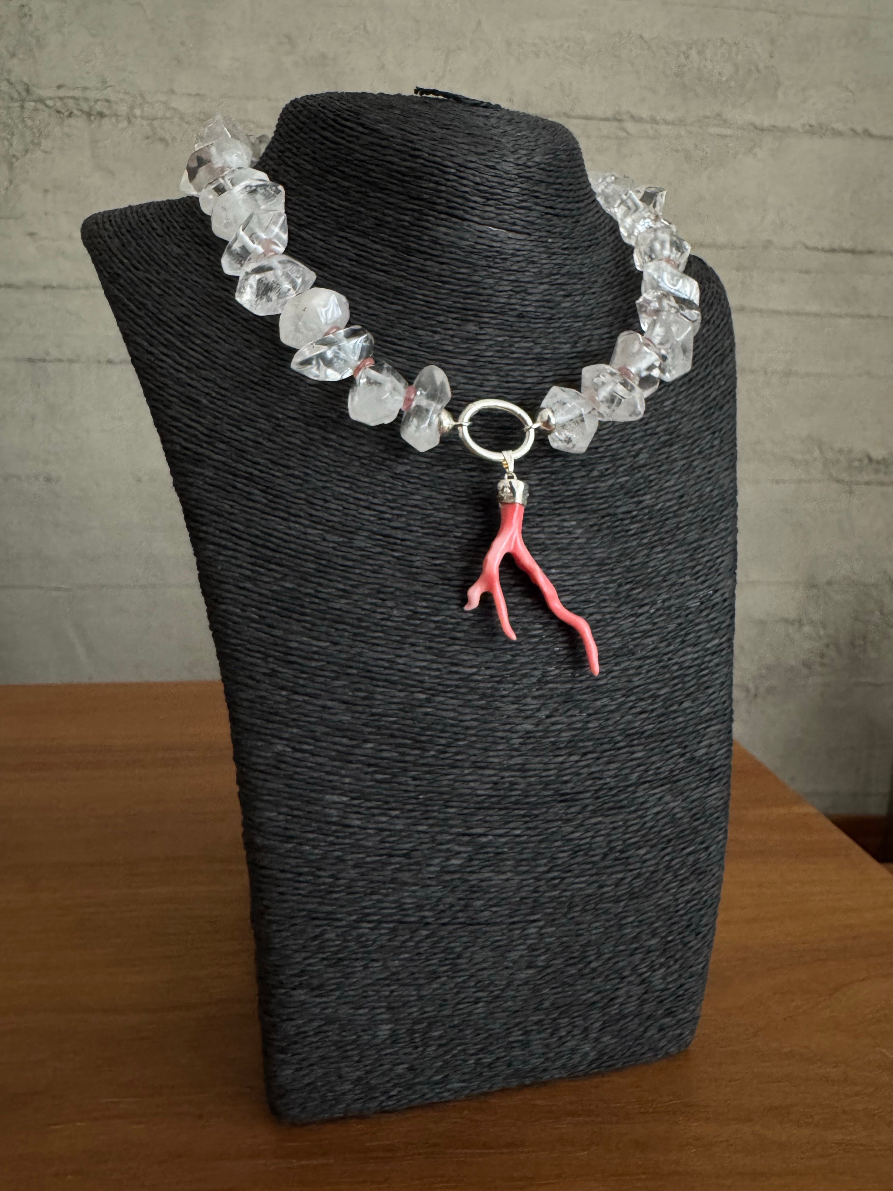 pure crystal with rose quartz & coral charm 