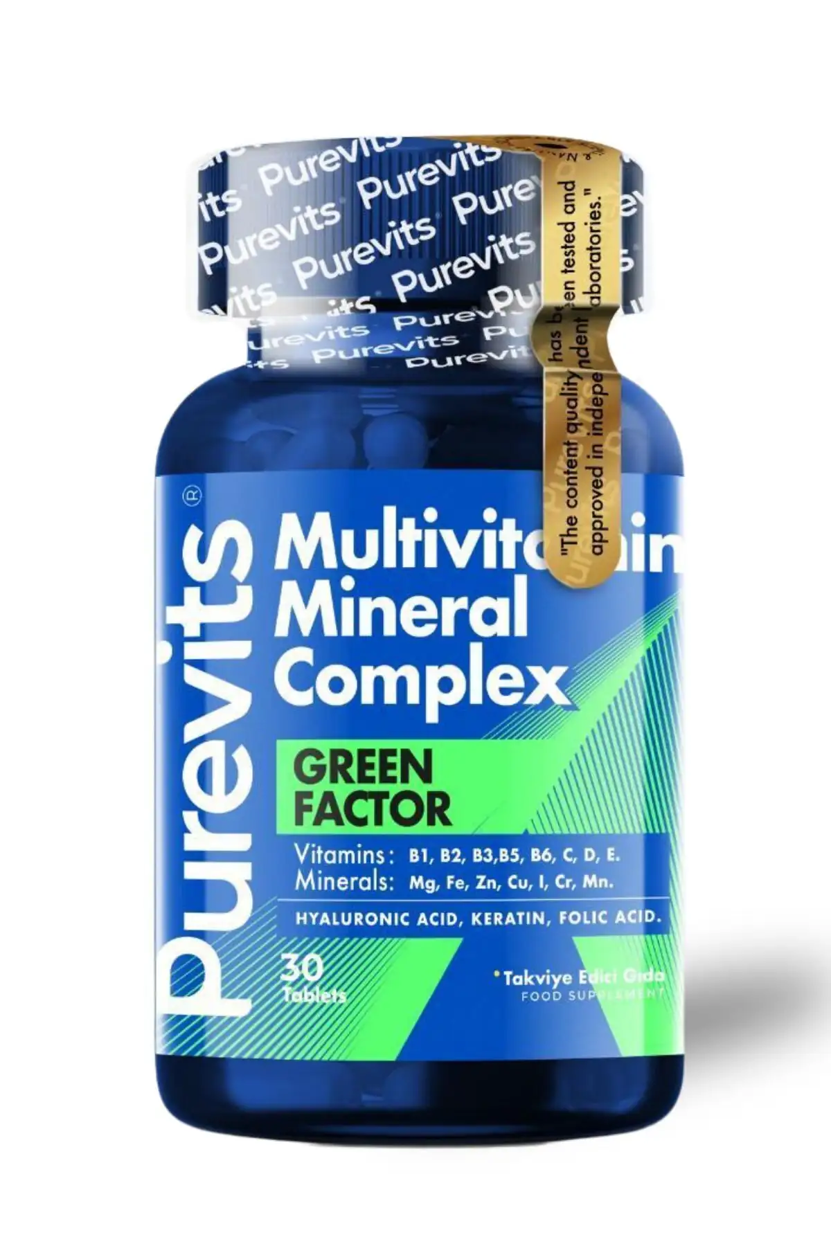 PUREVİTS Green Factor Multivitamin Mineral Complex - Keratin - Hyaluronik Asit – Folik Asit - 30 Adet