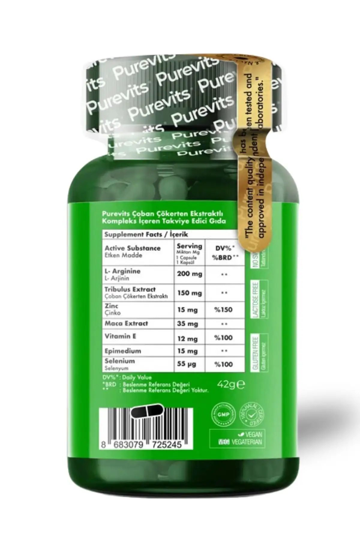 PUREVİTS Tribulus Formen Complex Two Factor 60 Adet Vegan Kapsül