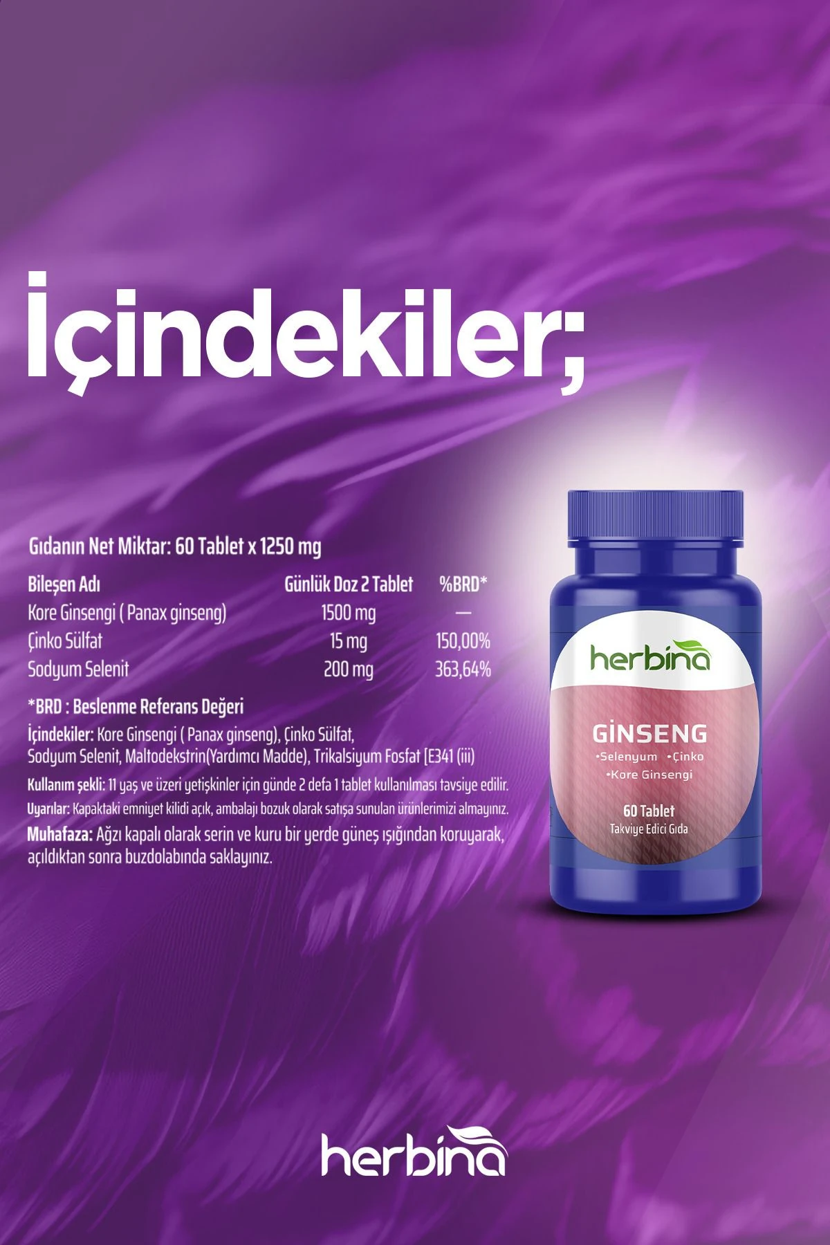 Kore Ginseng + Selenyum + Çinko 60 Tablet