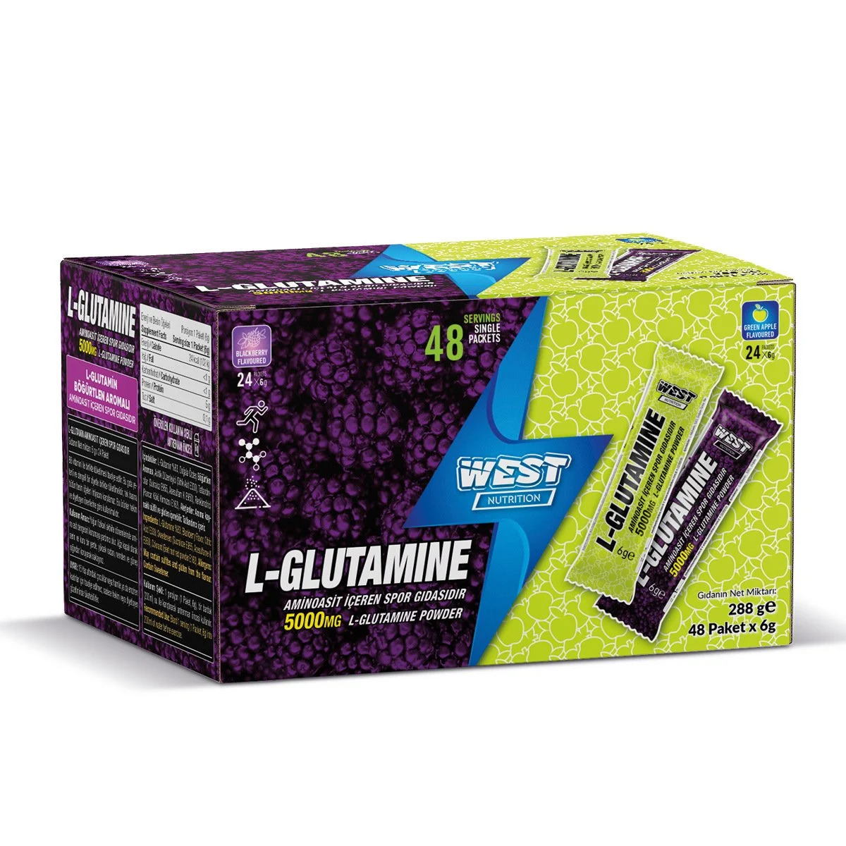 L-Glutamin 288 gram - 48 Servis Saşe (2 Karışık Aroma)