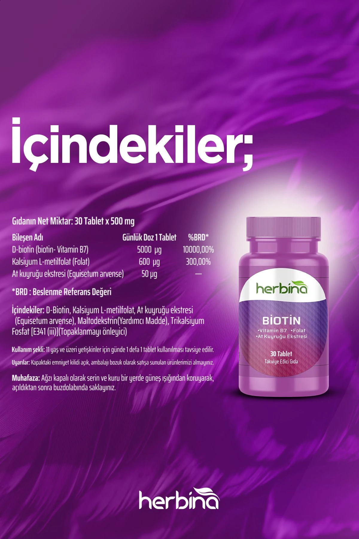 Biotin 5000 mcg, At Kuyruğu Ekstresi 30 Tablet
