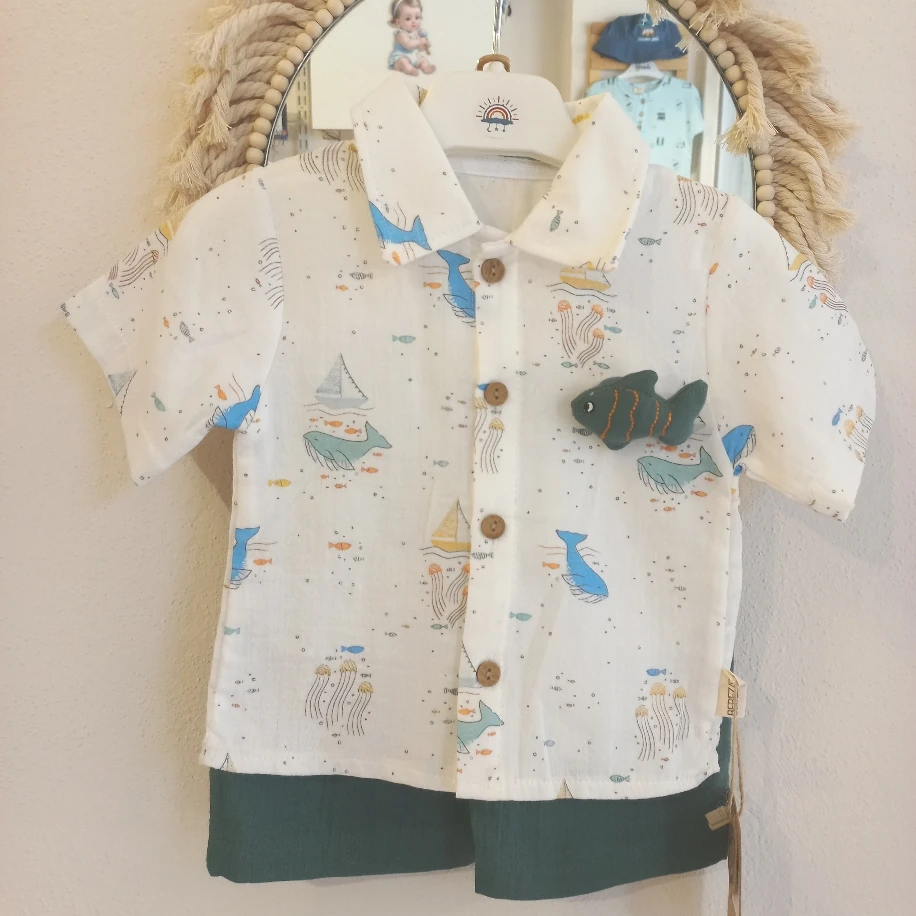 Balıklı Müslin Şort Takım