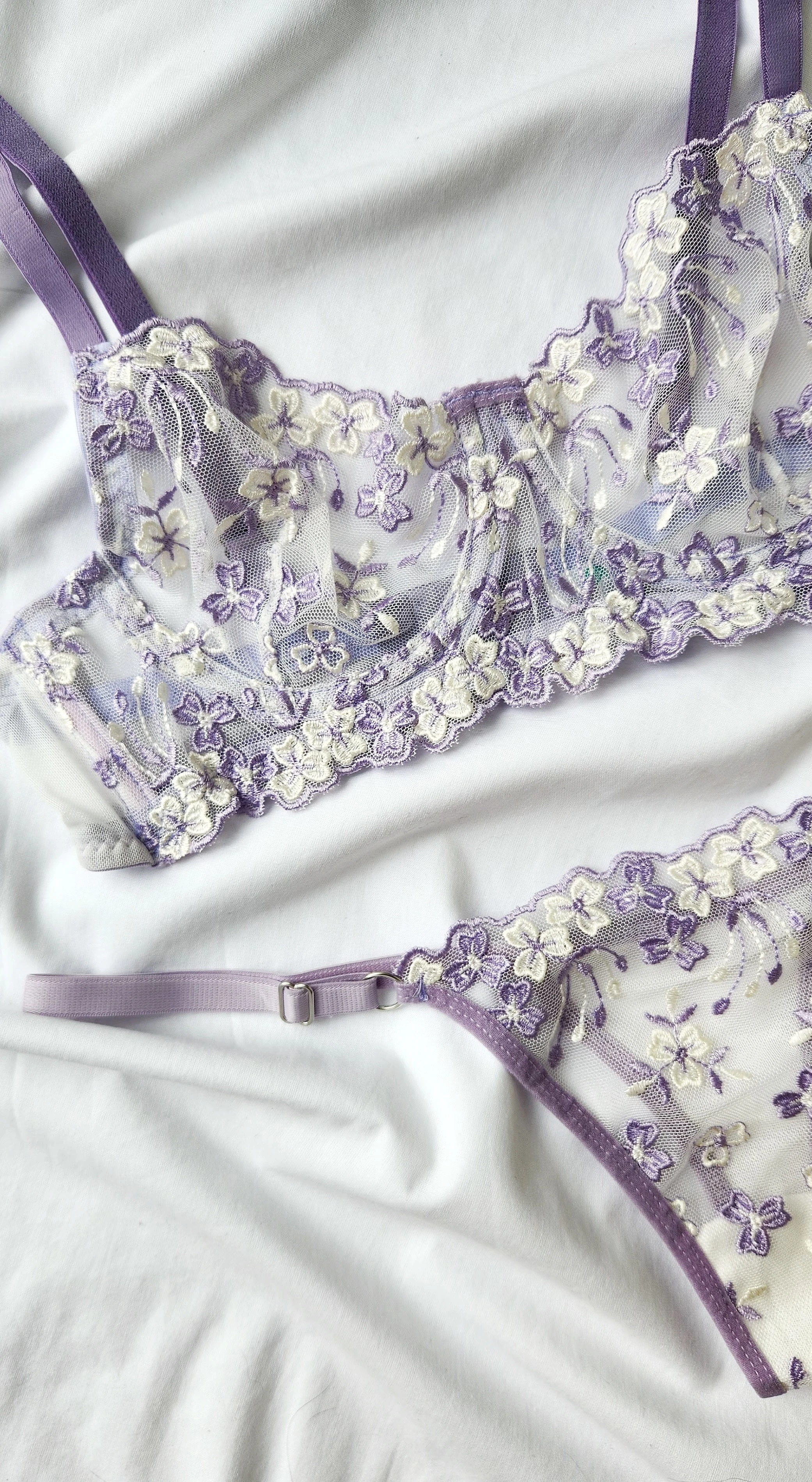 Violet Lila Çiçekli Bralet Takım