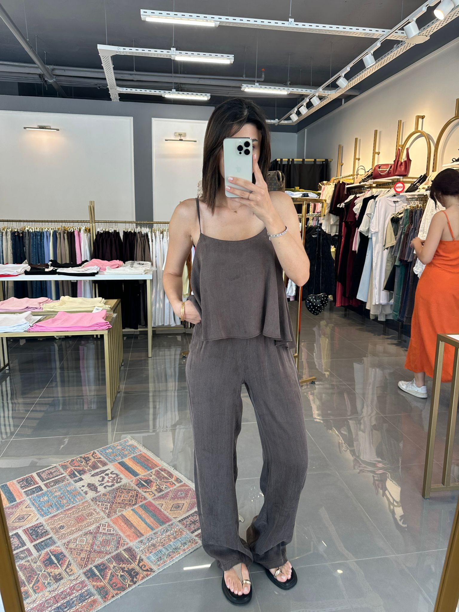 Askılı Bluz Pantolon Takım Kahve