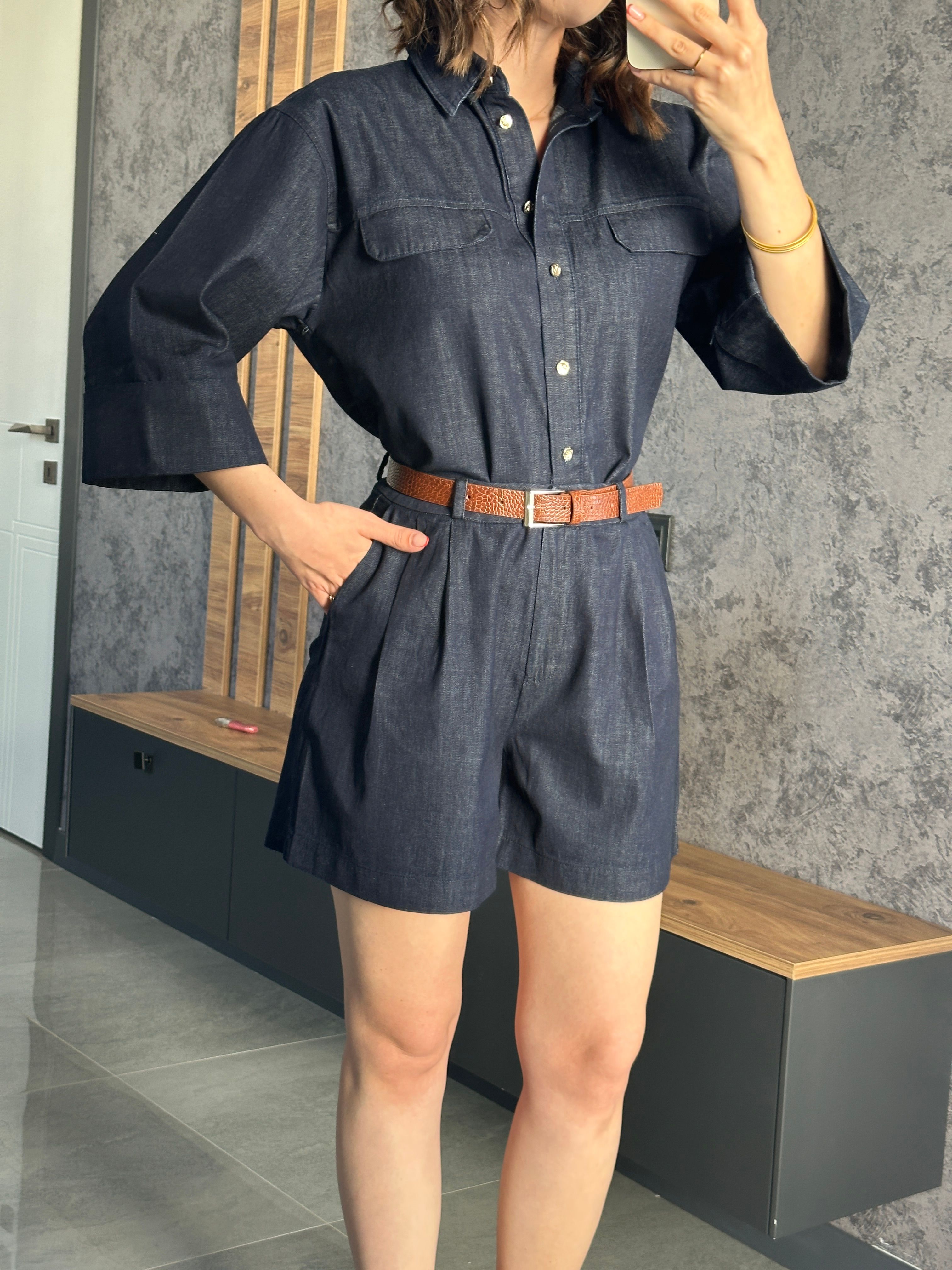 Premium Denim Gömlek Şort Takım