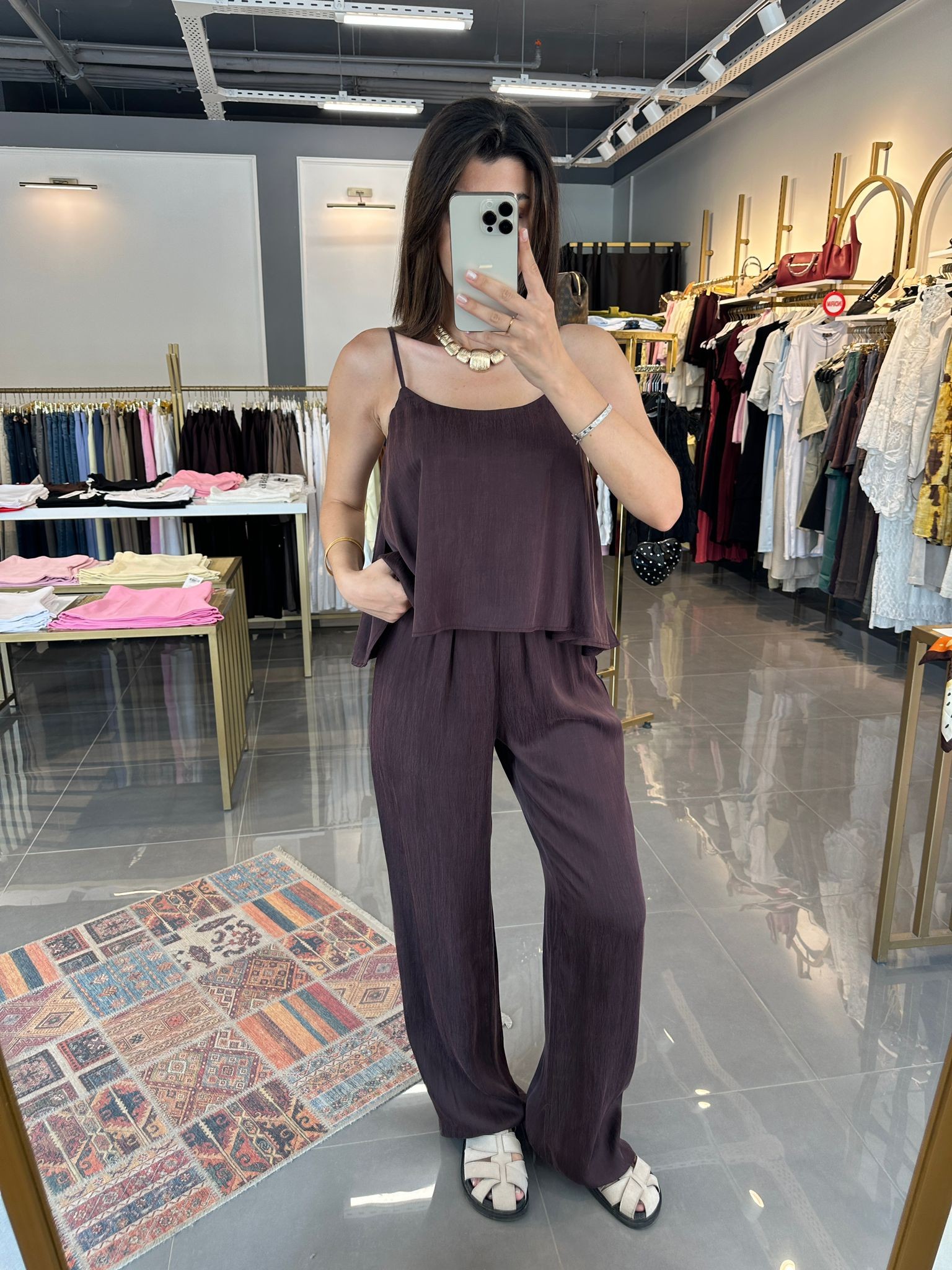 Askılı Bluz Pantolon Takım Mürdüm