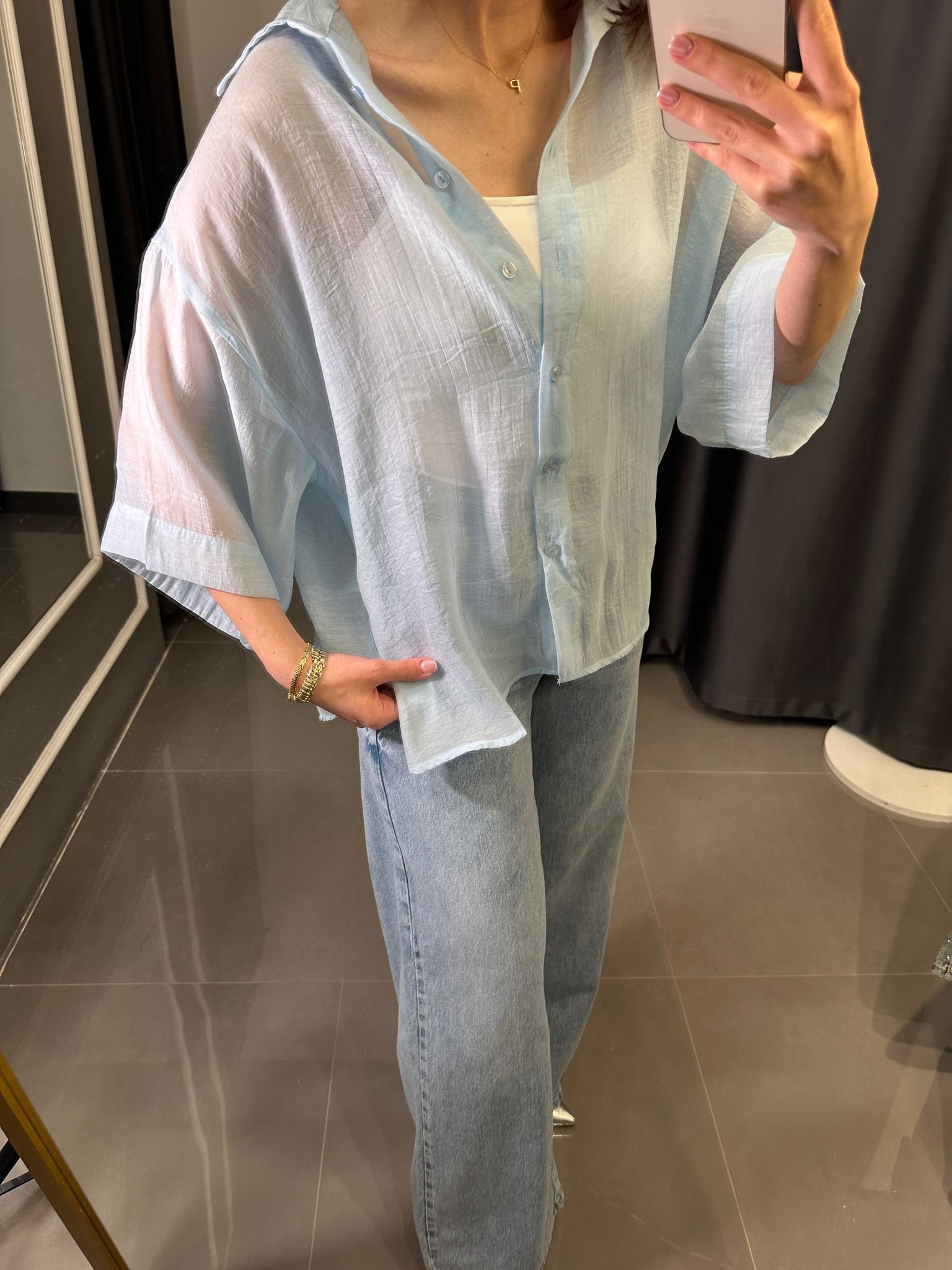 Oversize İpeksi Gömlek Açık Mavi STD