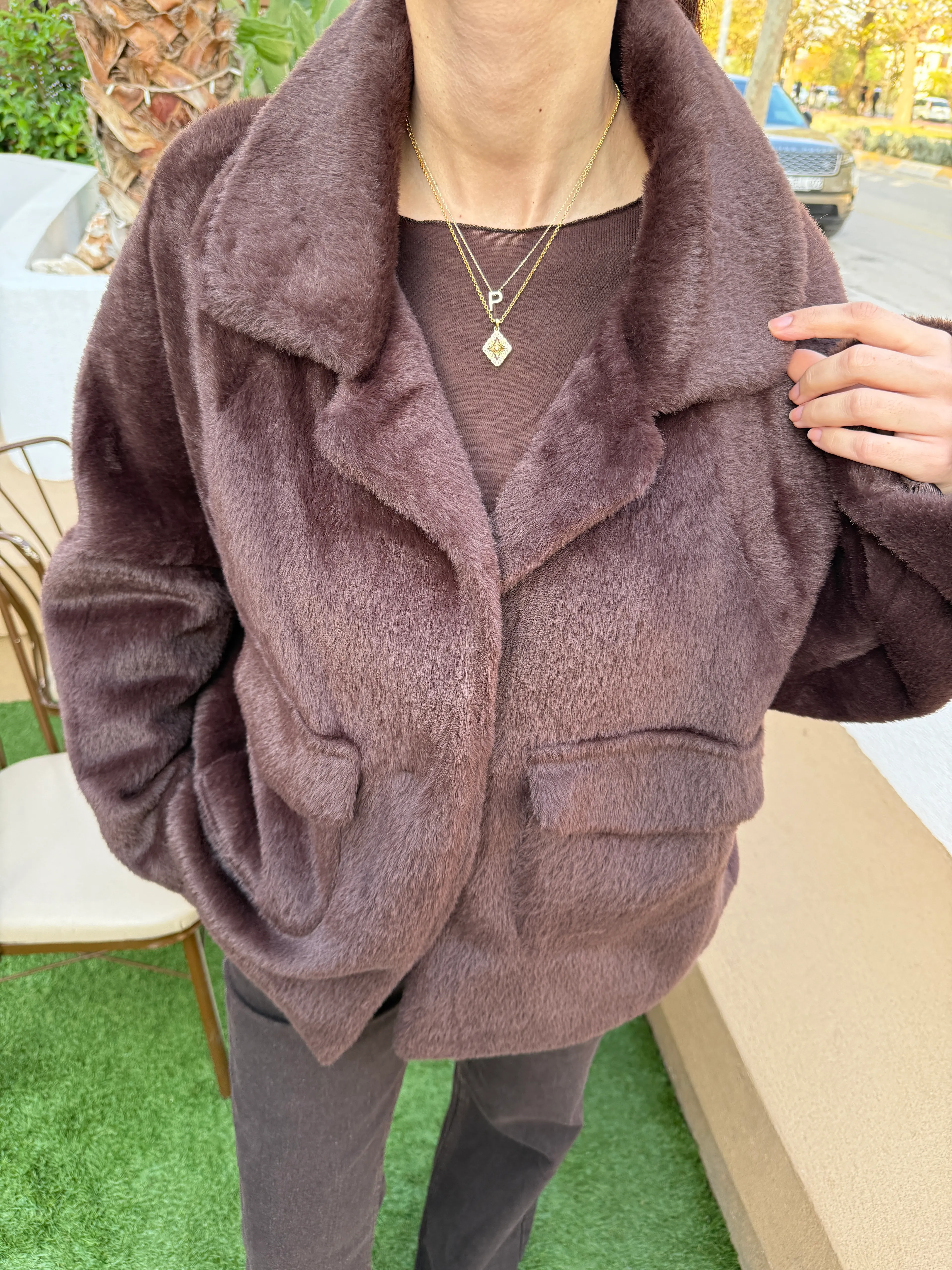 Oversize Cep Detay Kürk 