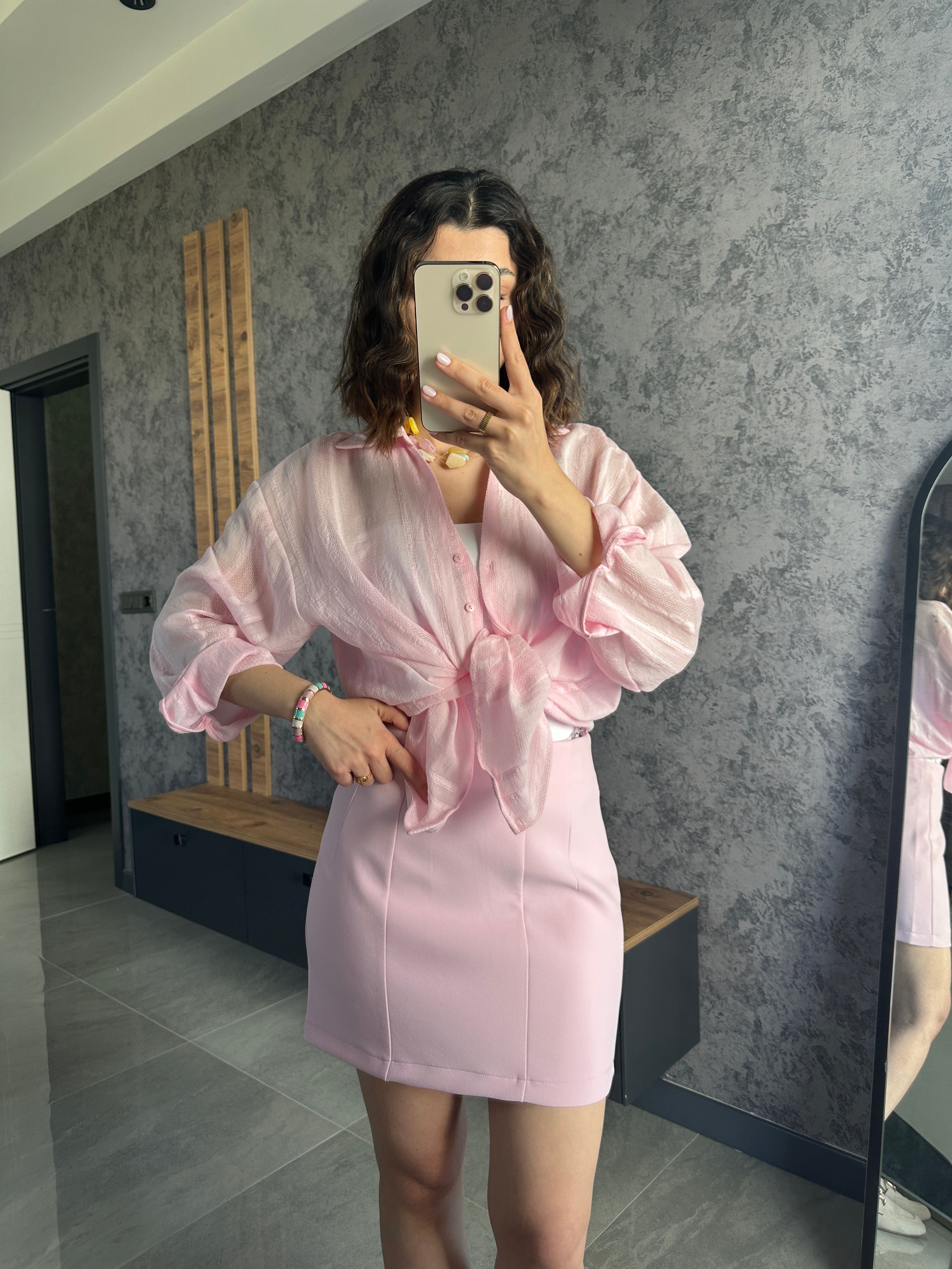 Premium Kumaş Mini Etek Şeker Pembe
