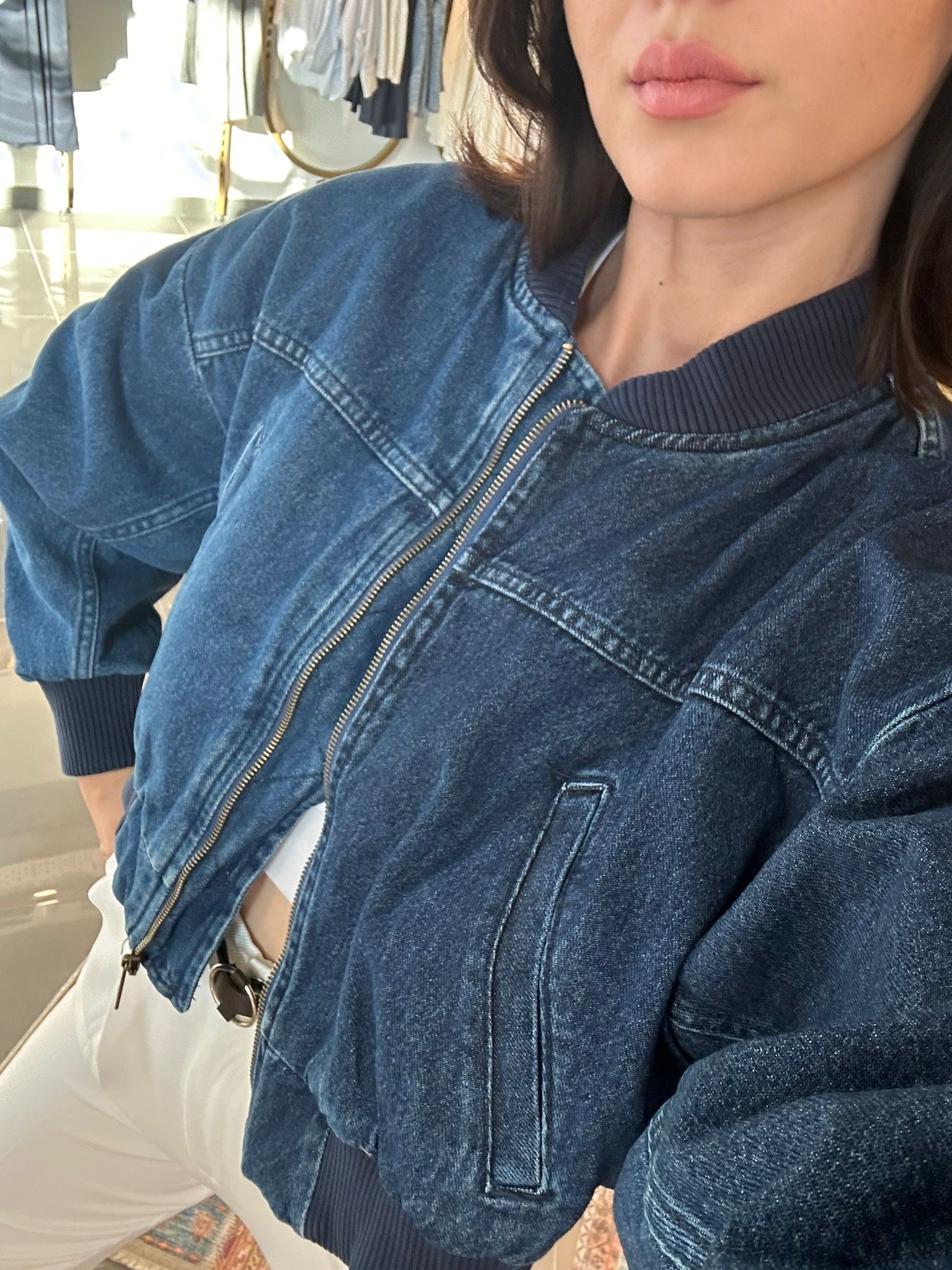Premium Astarlı  Denim Bomber Ceket