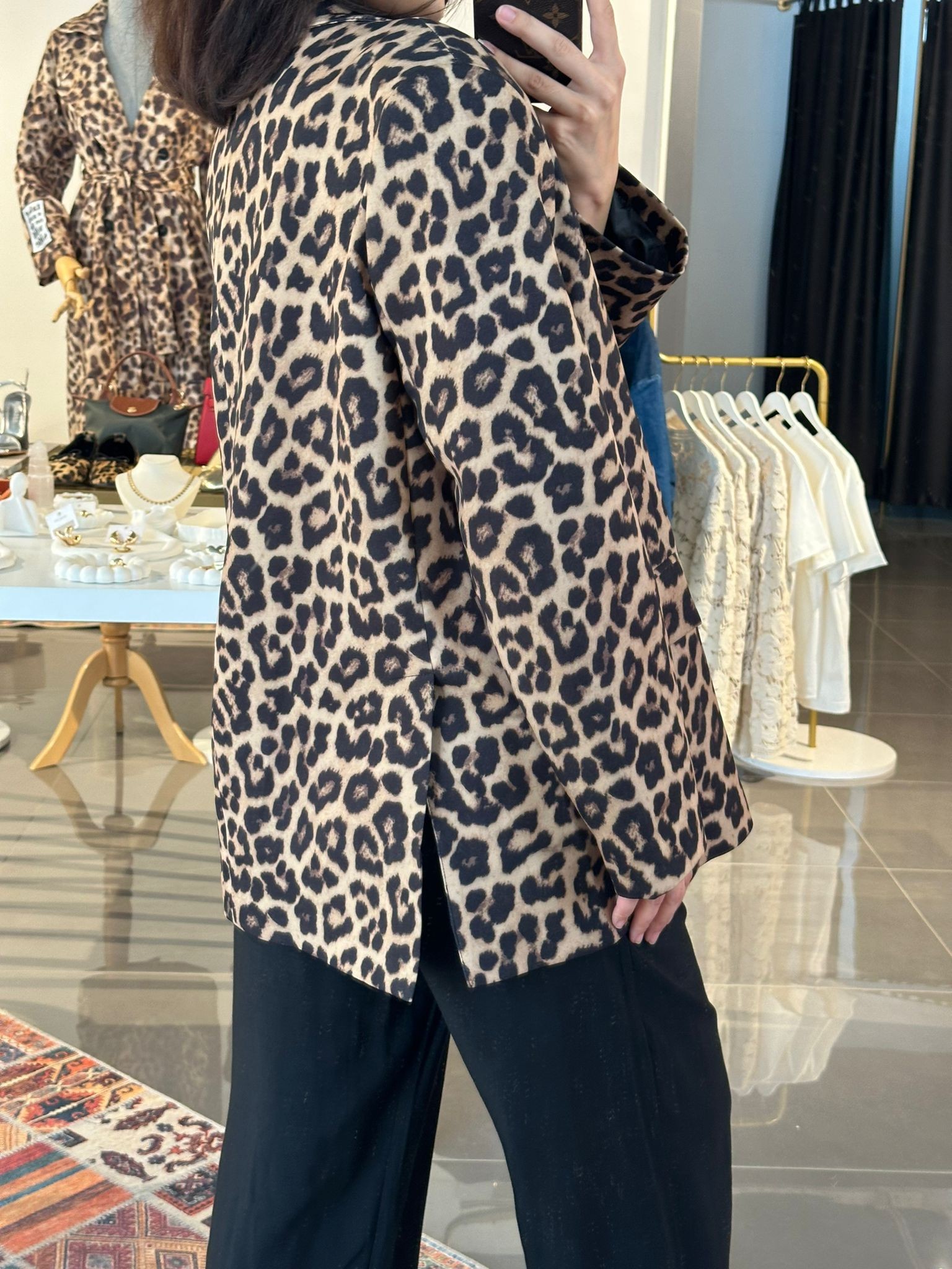 Oversize Vatkalı Leopar Blazer