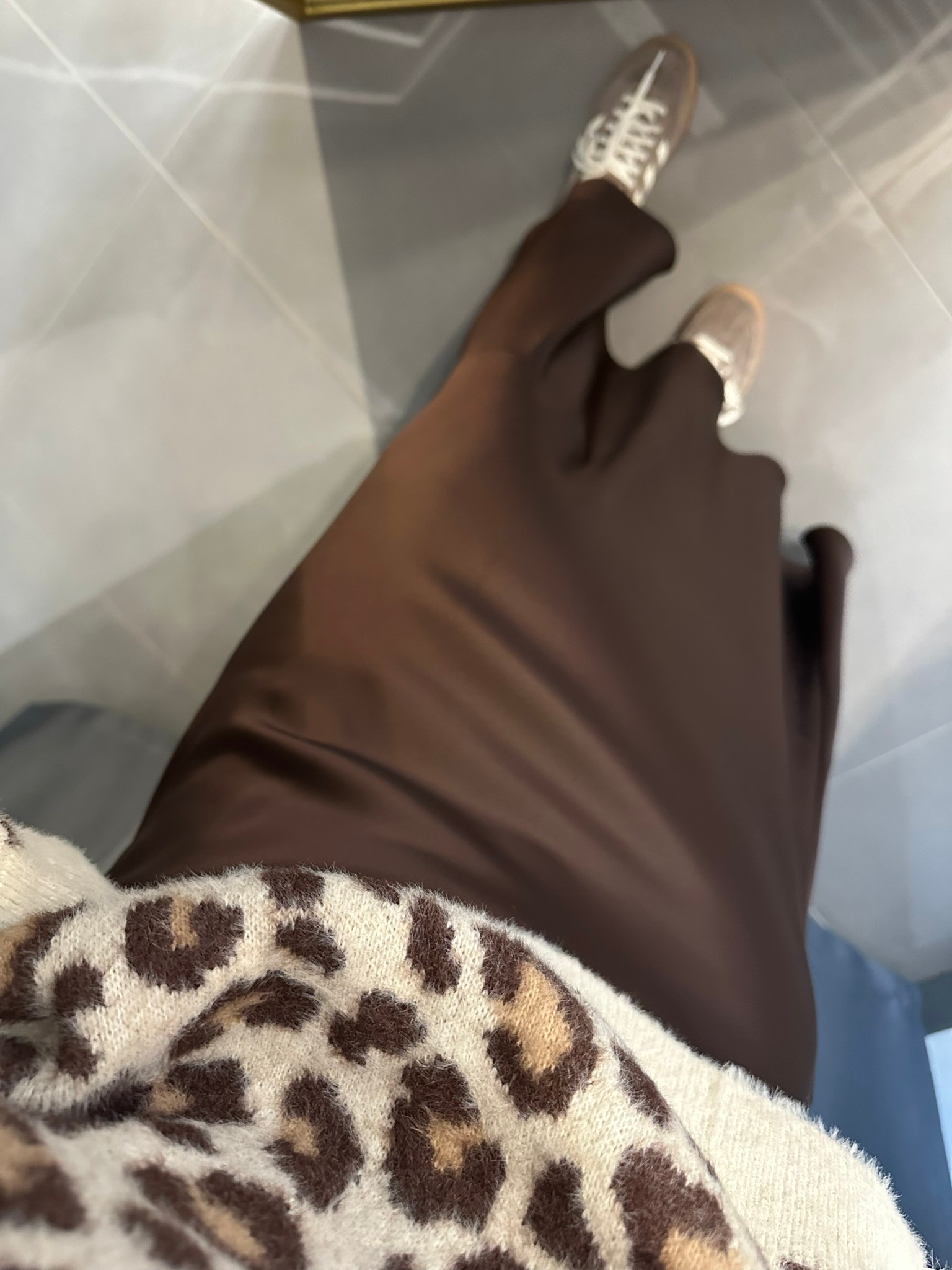 Premium Kumaş Maxi Boy Saten Etek Acı Kahve