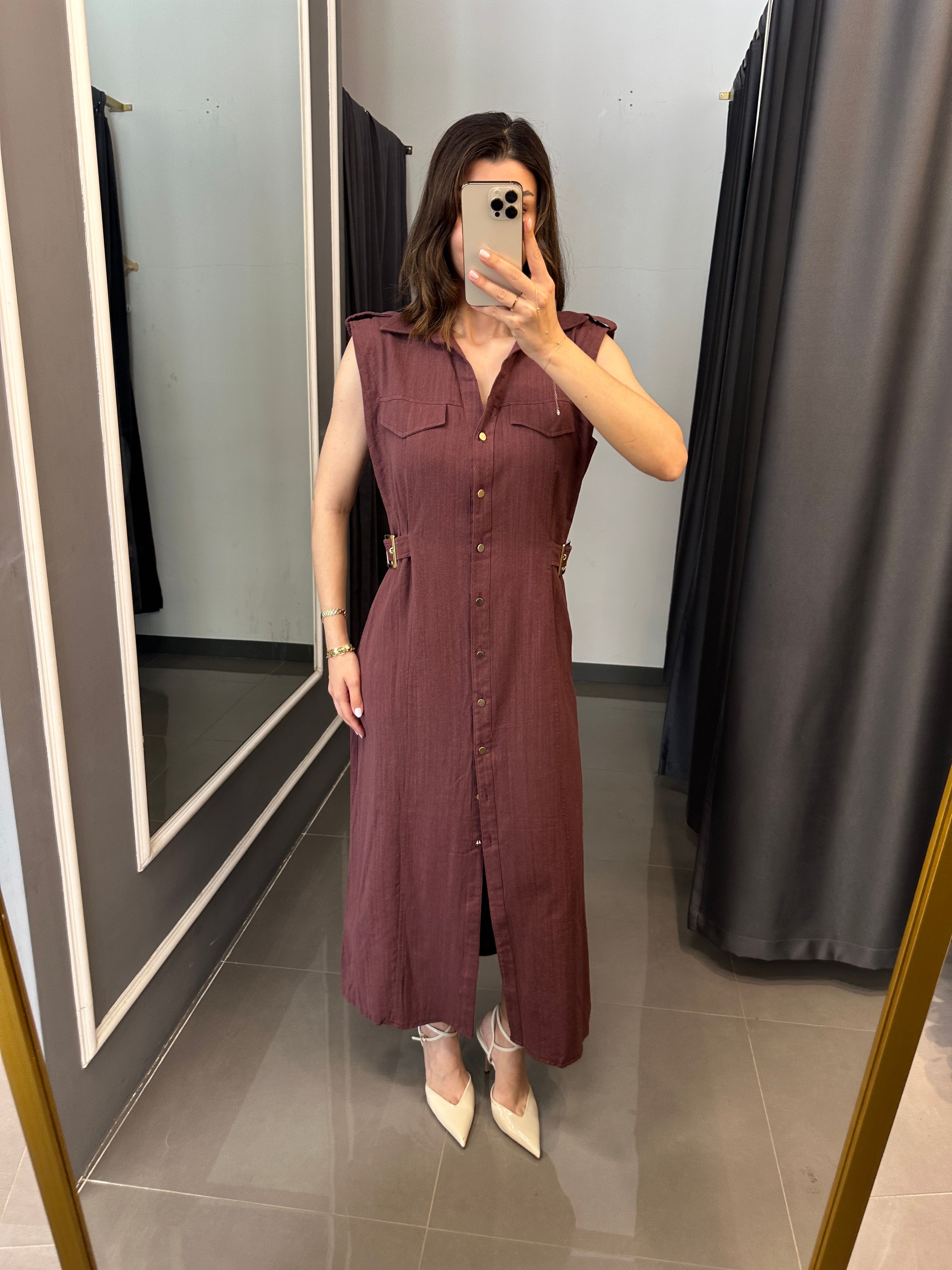 Marka Model Kemer Detay Keten Elbise Mürdüm