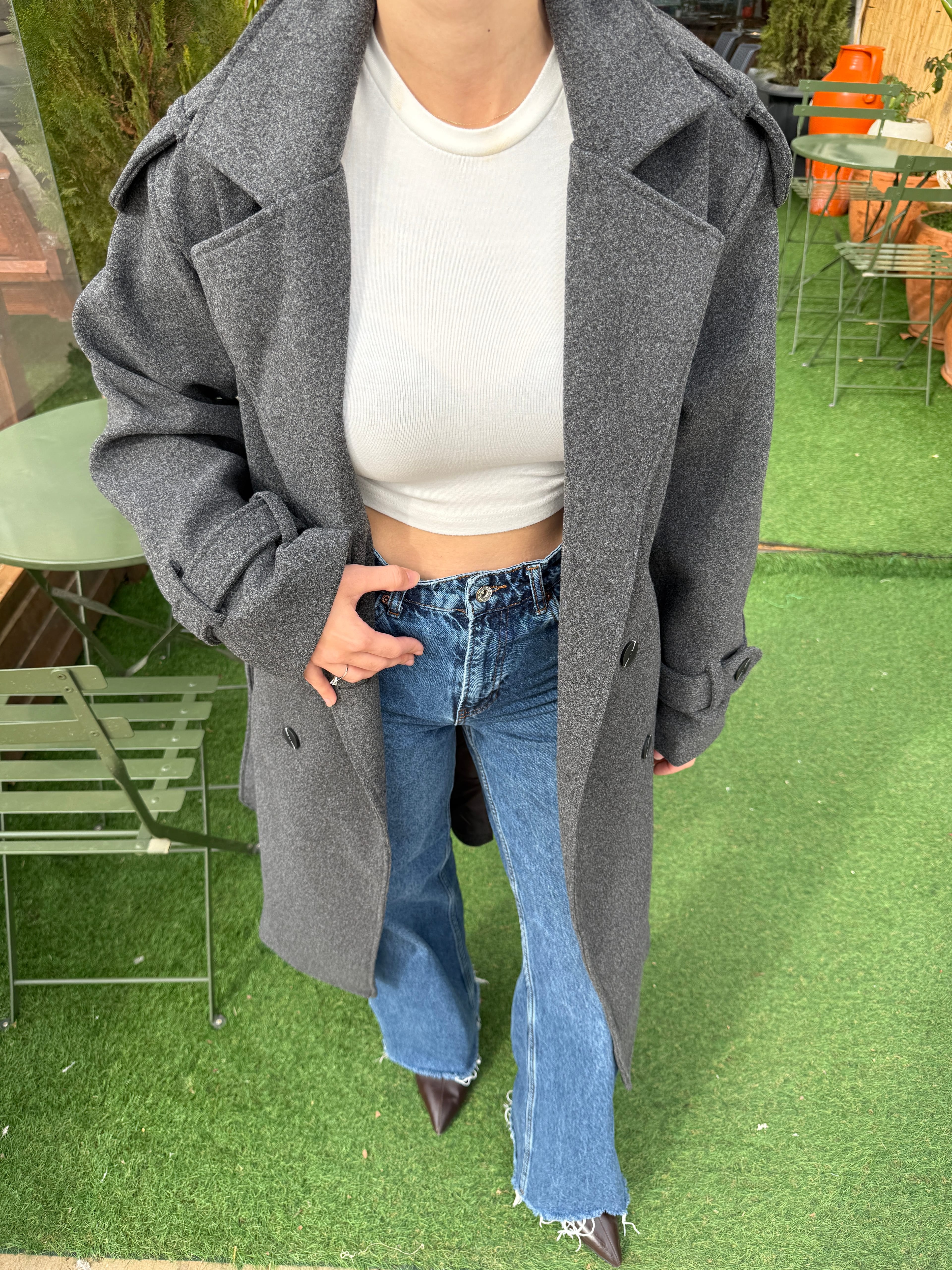 Oversize Kaşe Kaban Antrasit
