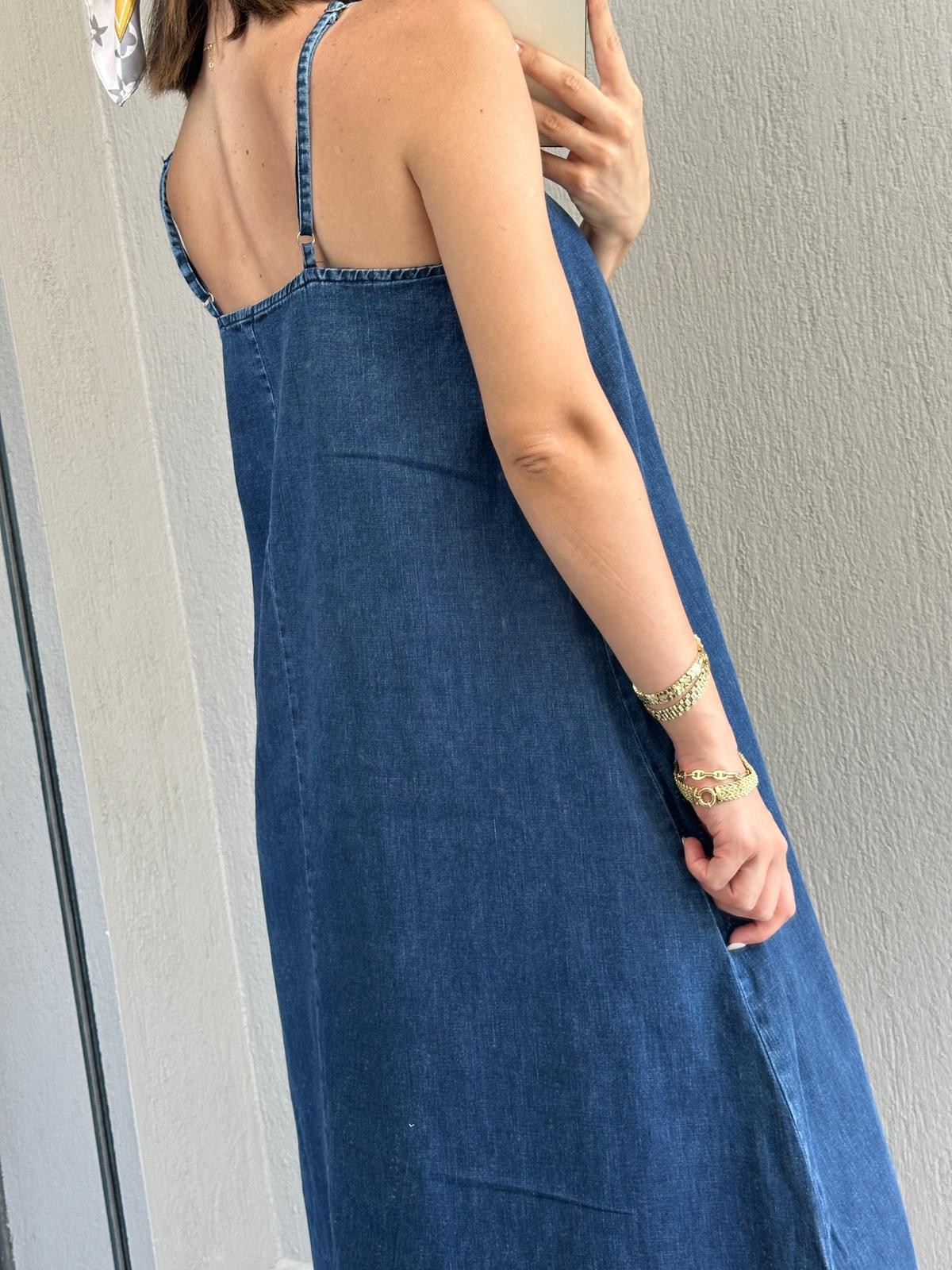 Premium İp Askılı Denim Elbise