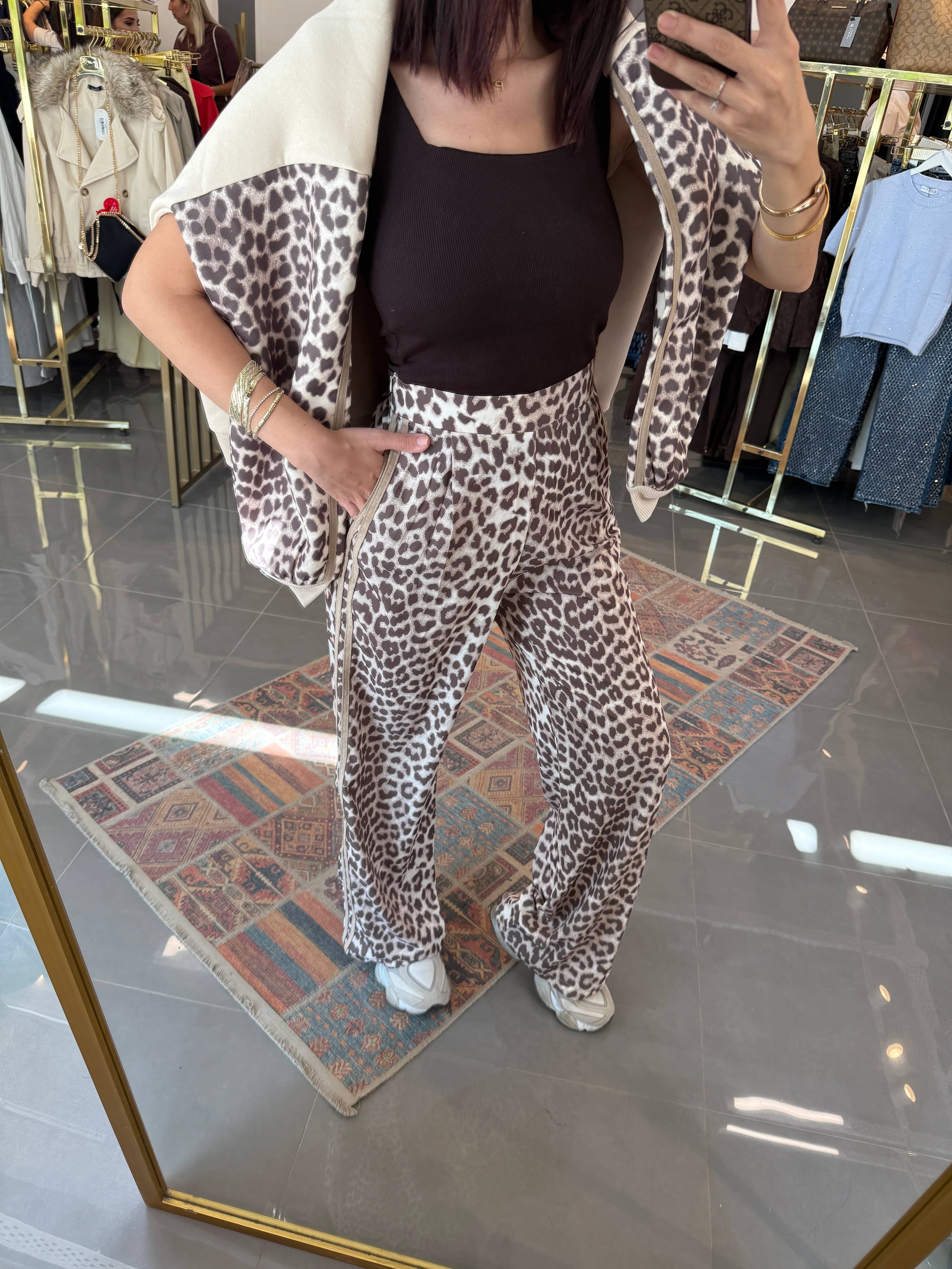 Şerit Detay Leopar Pantolon 
