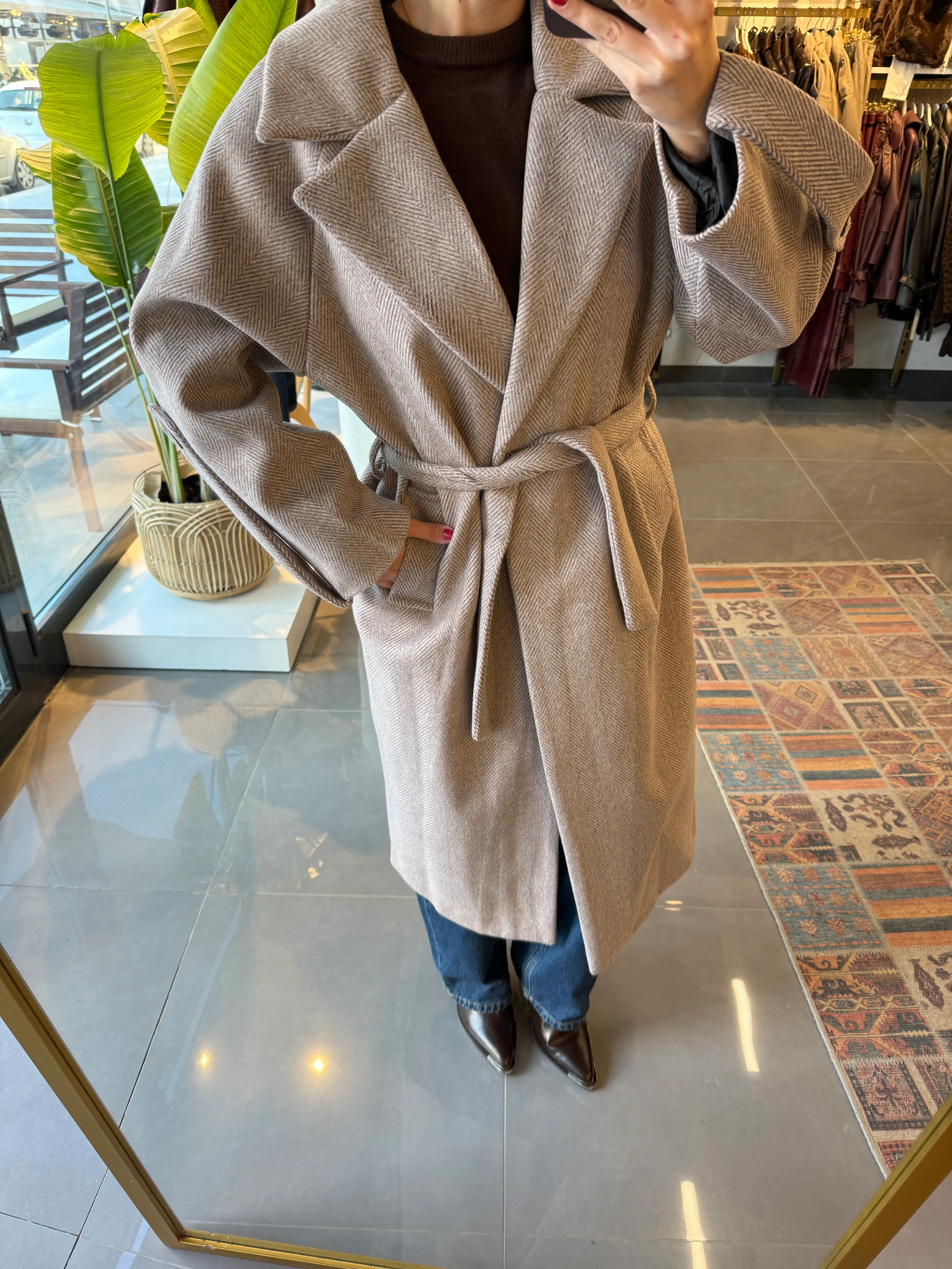 Oversize Çizgili Mechelen Kaban  