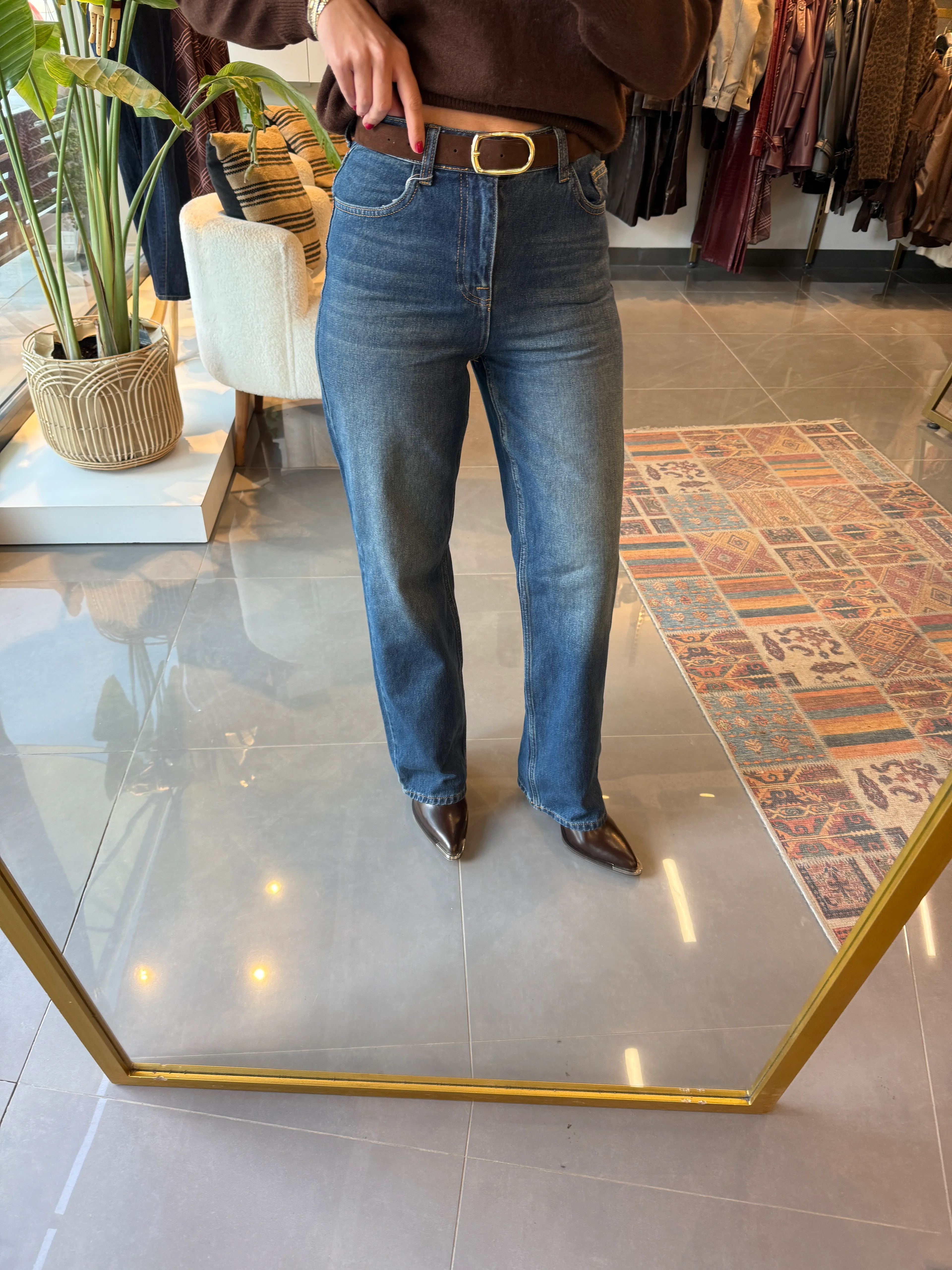 Özel Seri Kemerli Straıght Jean Mavi