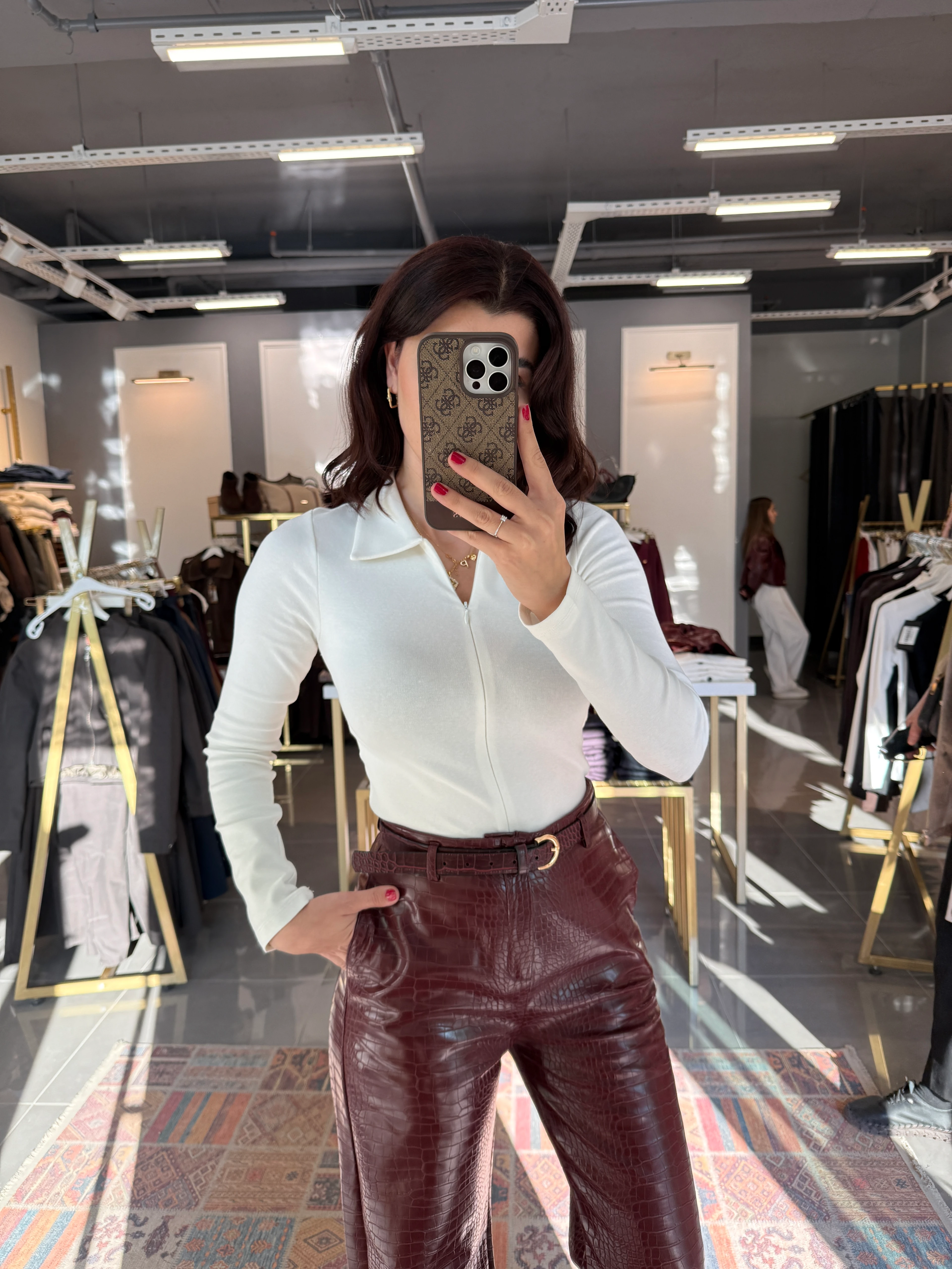 Fermuarlı Yakalı Bluz 