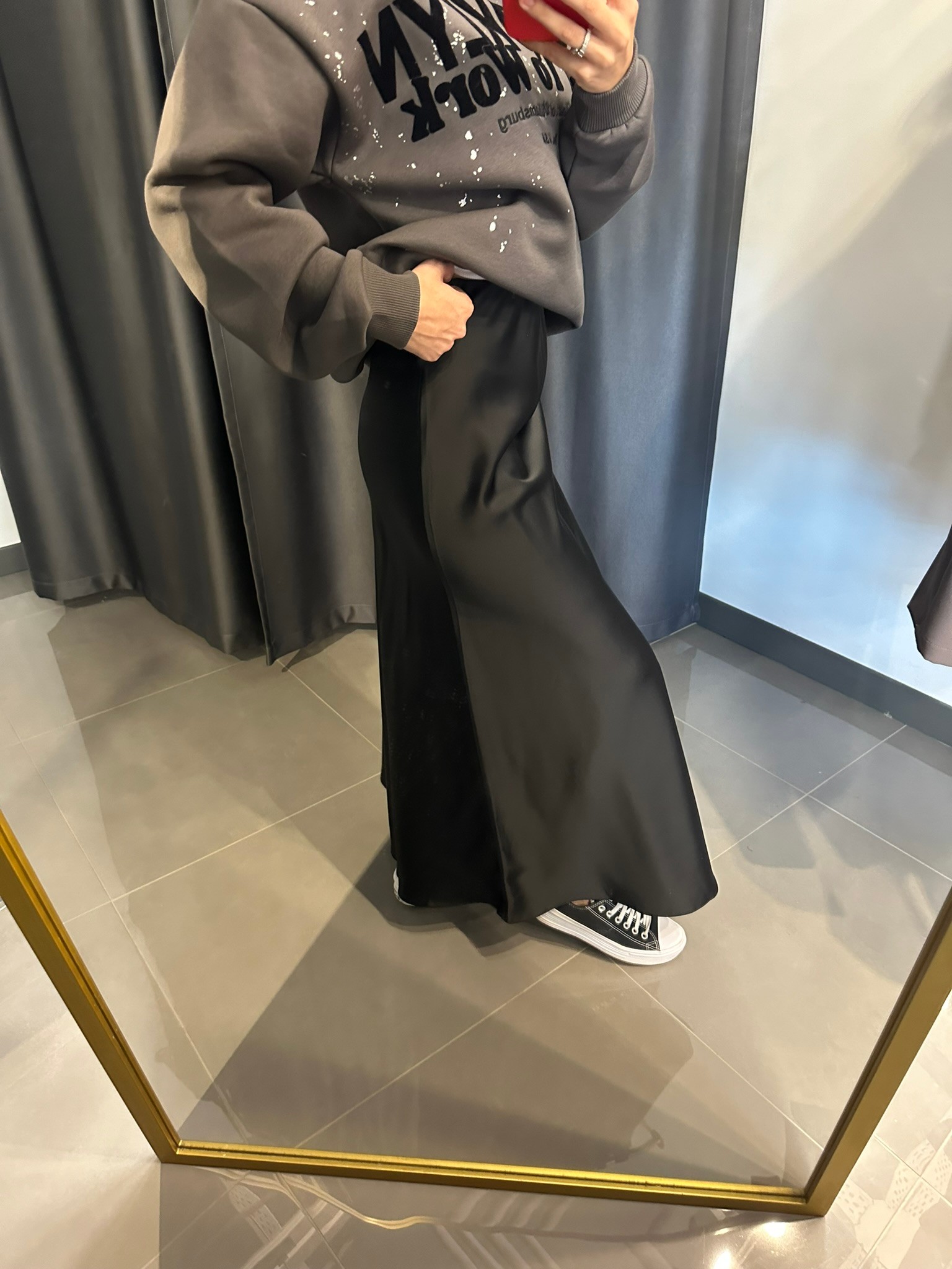Premium Kumaş Maxi Boy Saten Etek Siyah