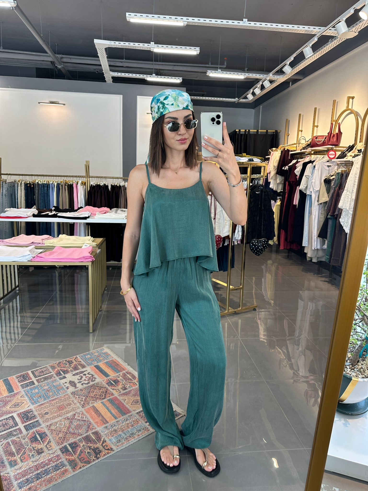 Askılı Bluz Pantolon Takım Zümrüt