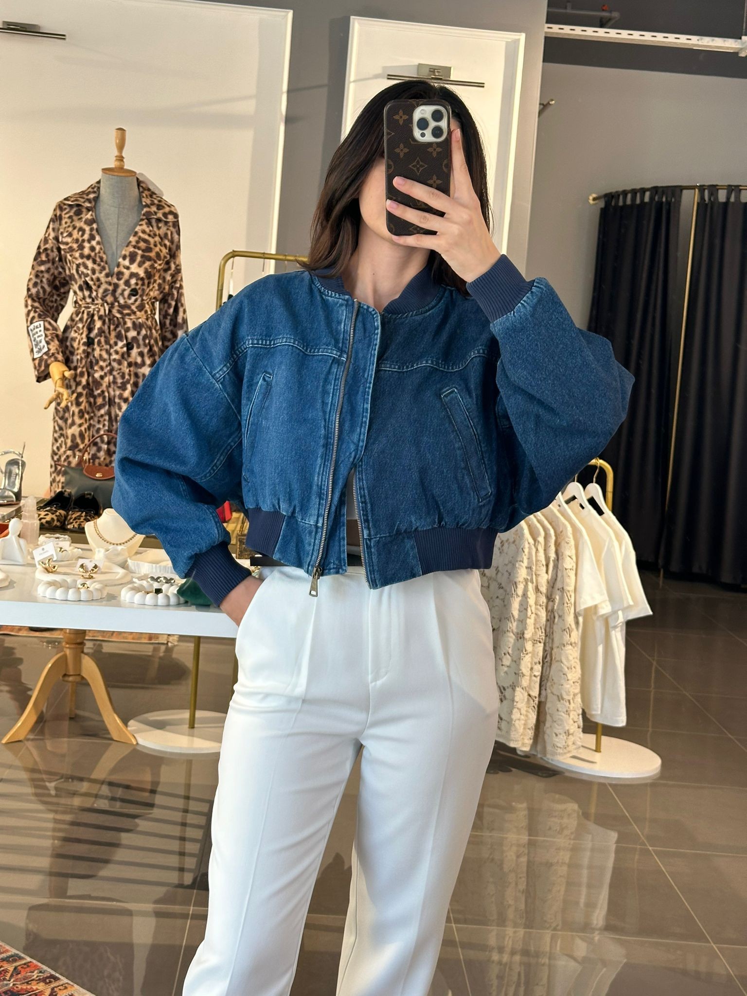 Premium Astarlı  Denim Bomber Ceket