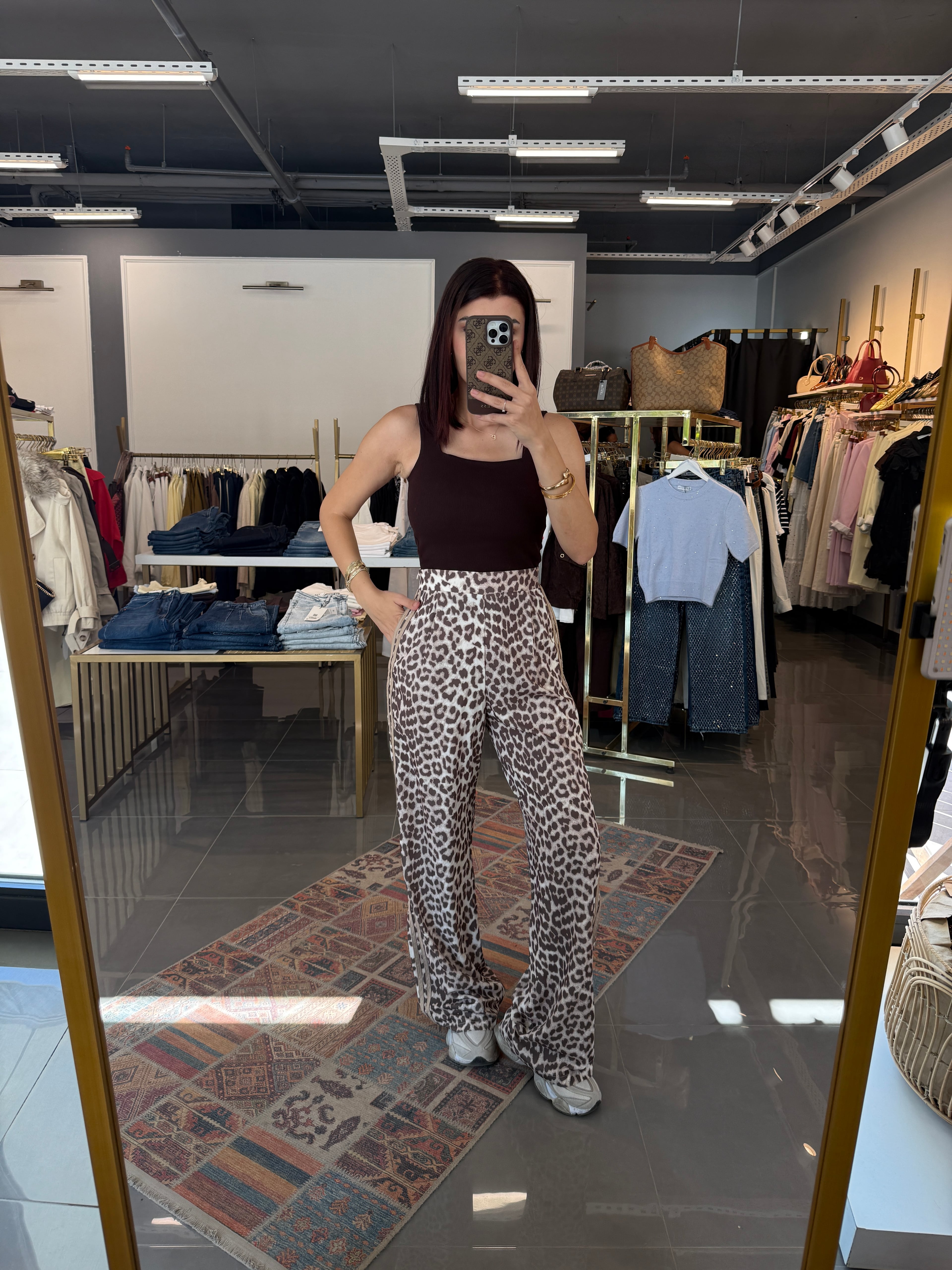 Şerit Detay Leopar Pantolon 
