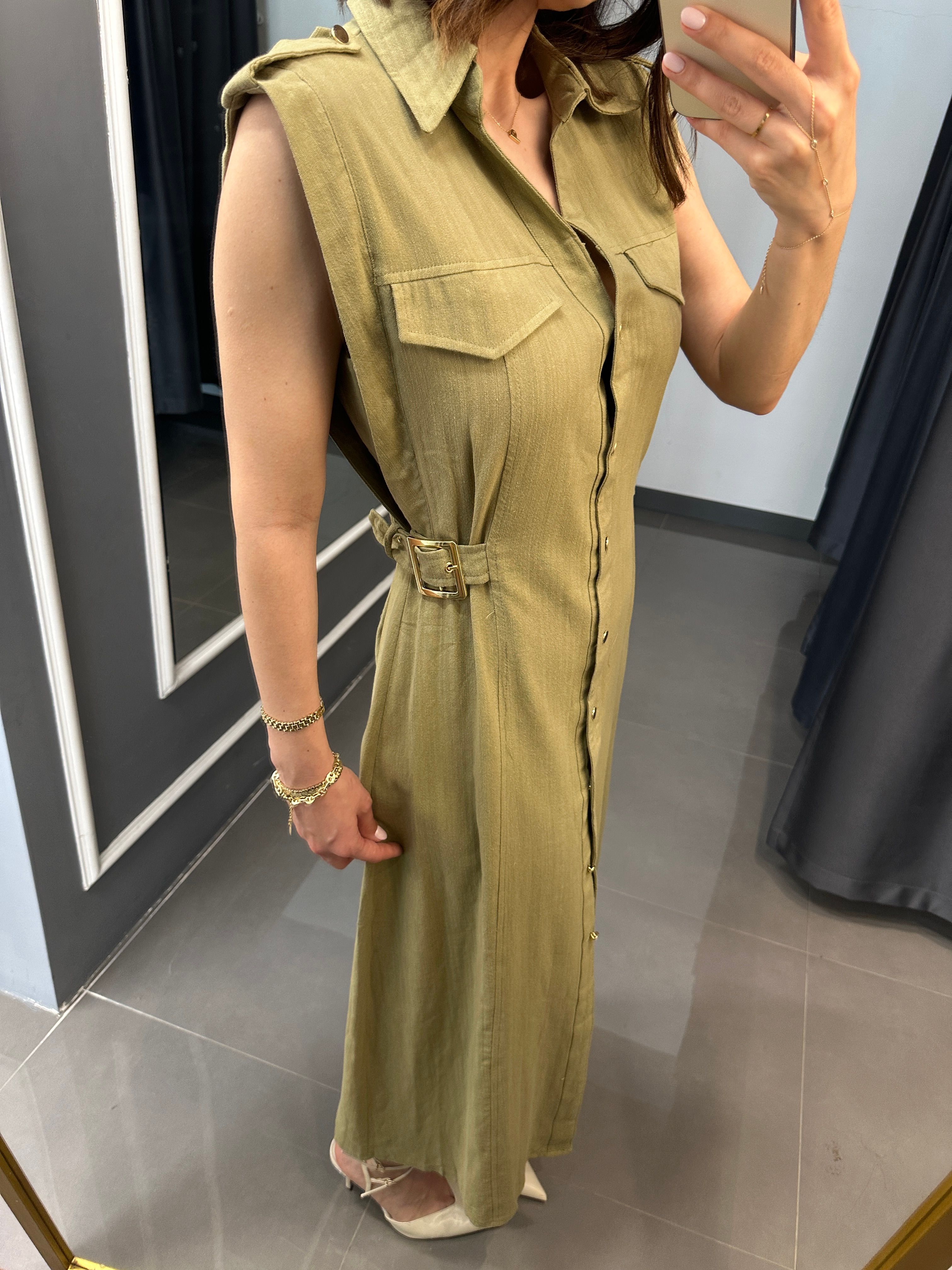 Marka Model Kemer Detay Keten Elbise Haki