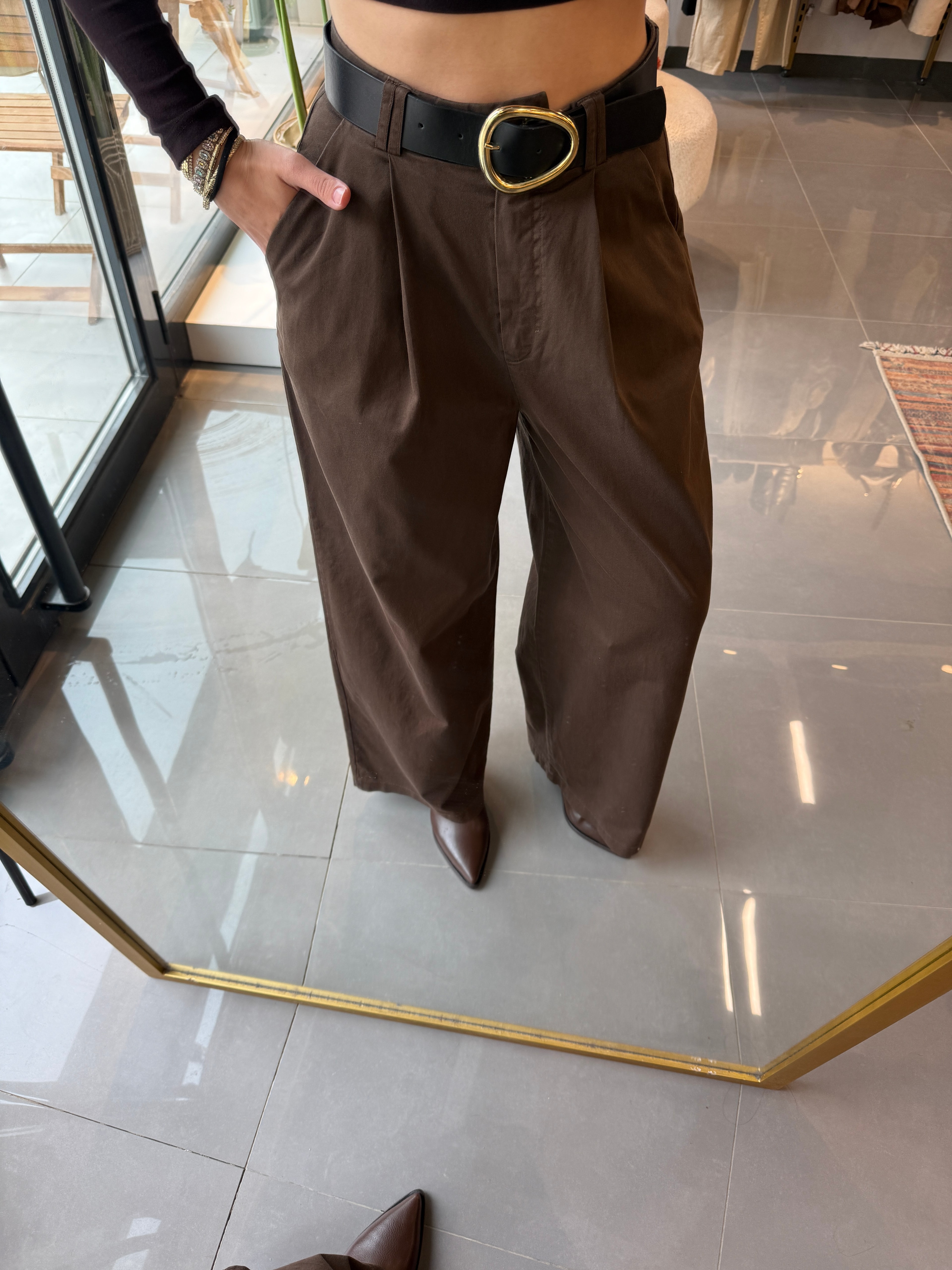 Gabardin Kemerli Palazzo Pantolon 