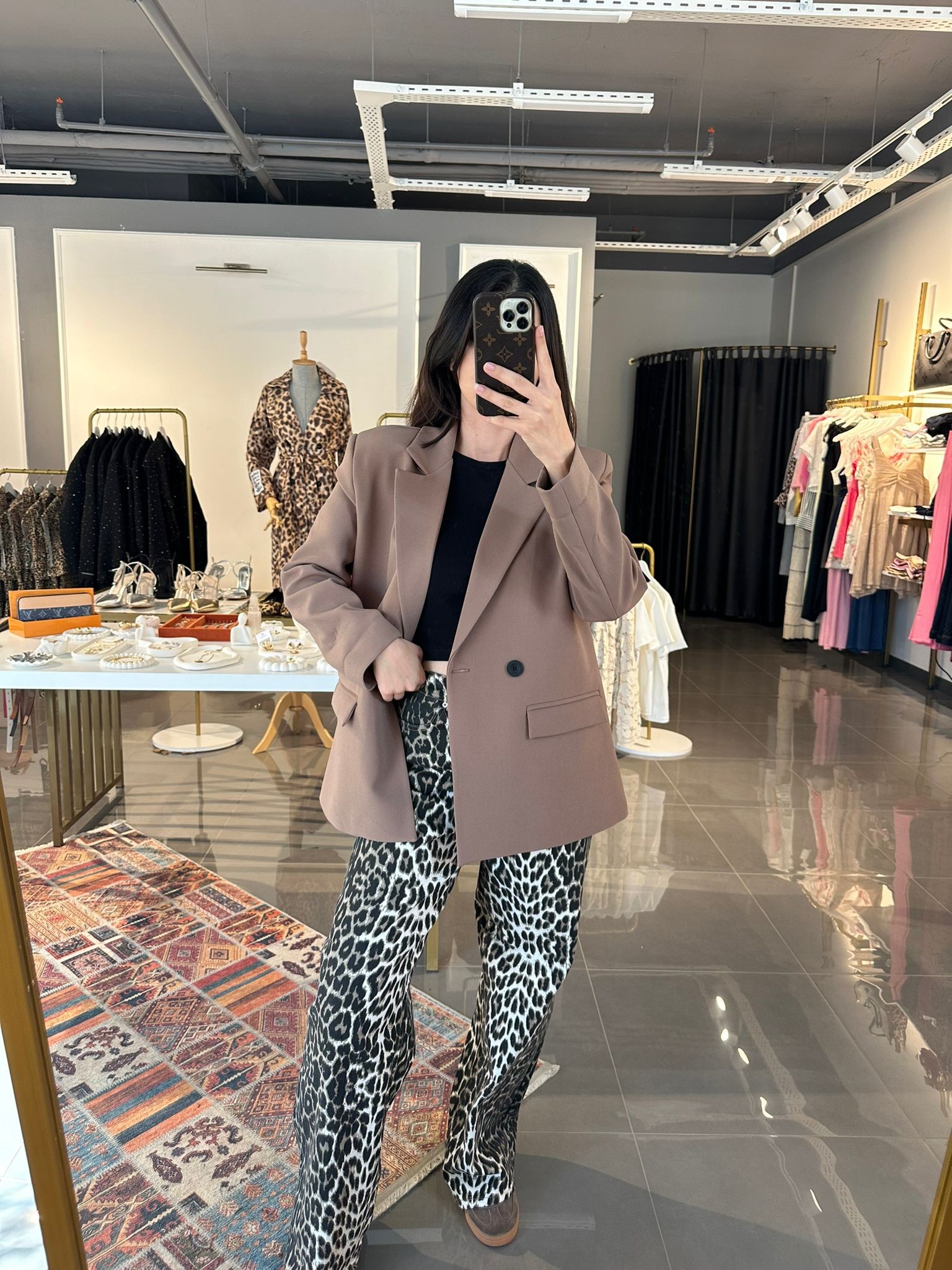 Oversize Vatkalı Blazer Kahve