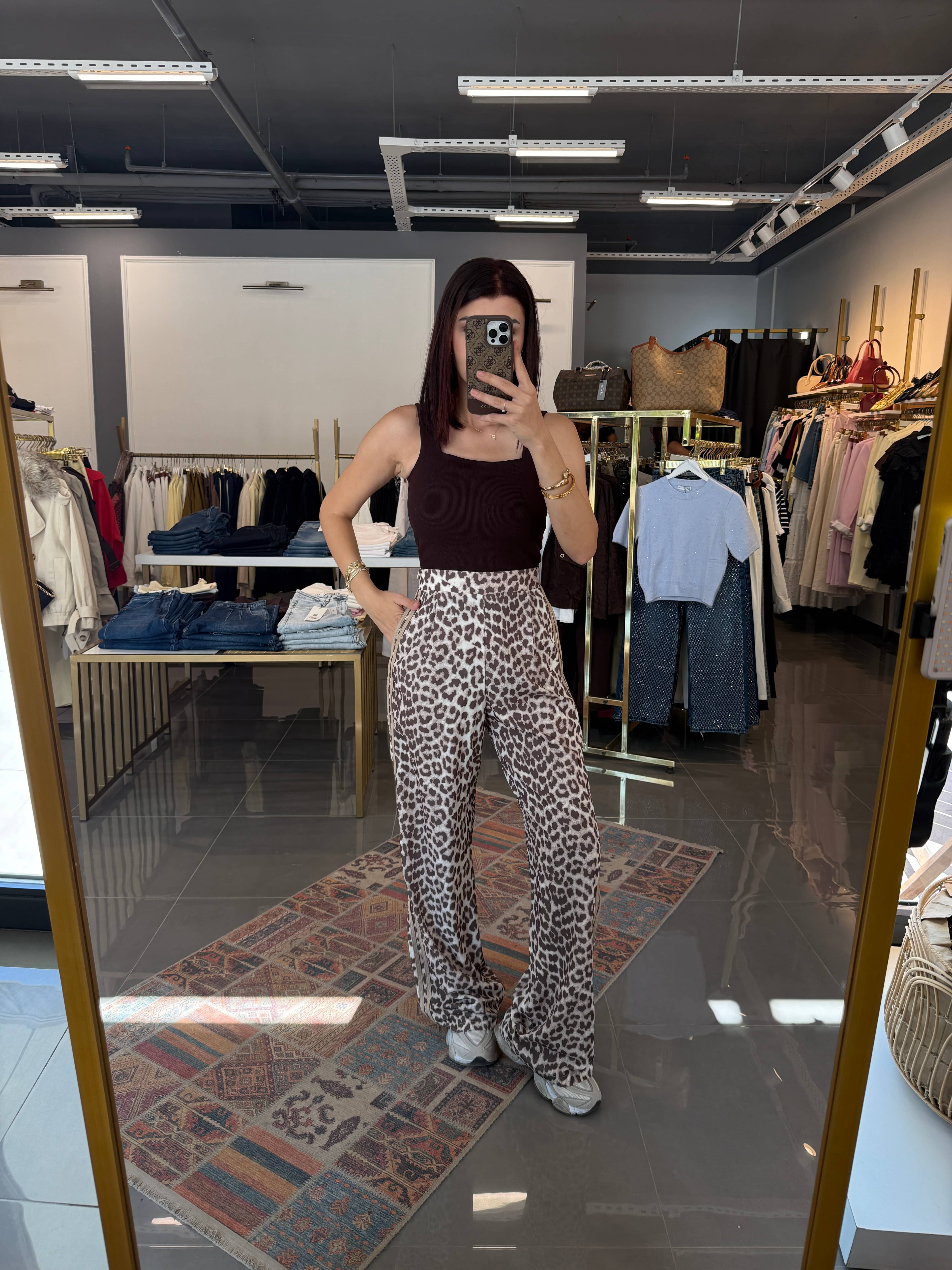 Şerit Detay Leopar Pantolon 