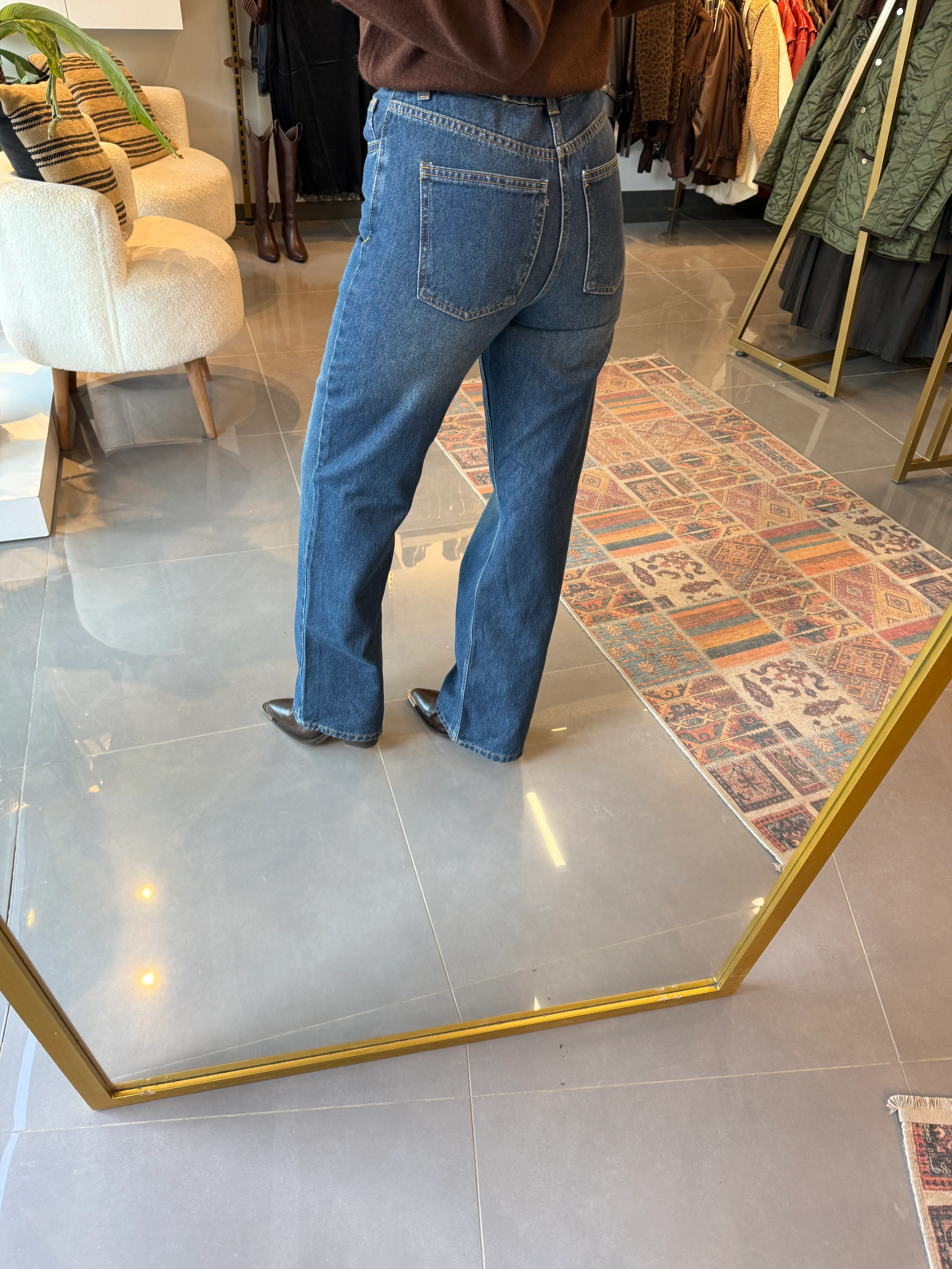 Özel Seri Kemerli Straıght Jean Mavi