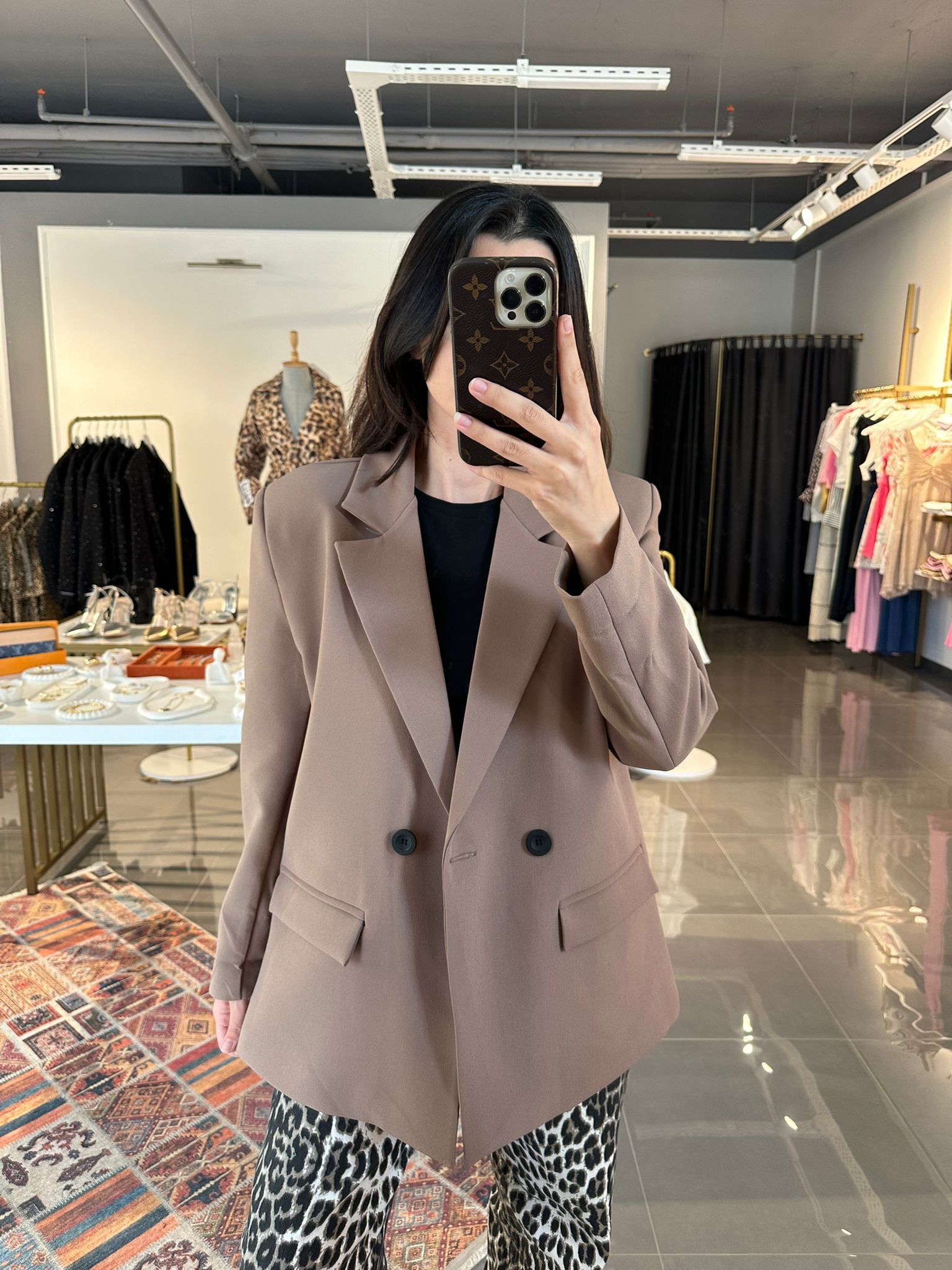 Oversize Vatkalı Blazer Kahve