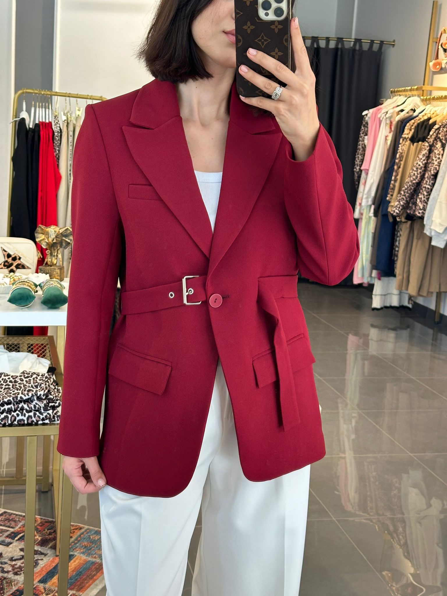 Premium Kalite Tasarım Vatkalı Blazer Ceket Burgonya