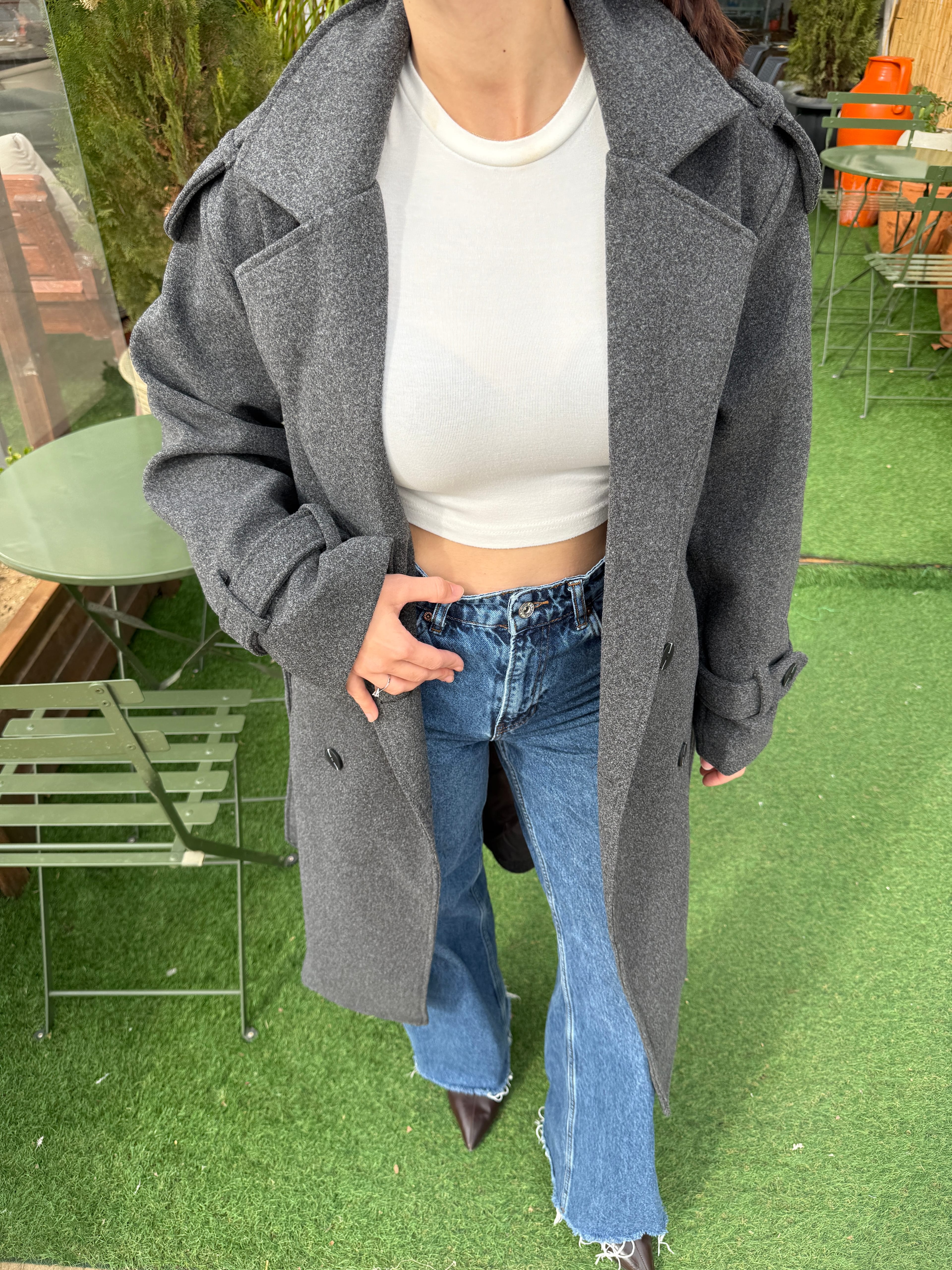 Oversize Kaşe Kaban Antrasit