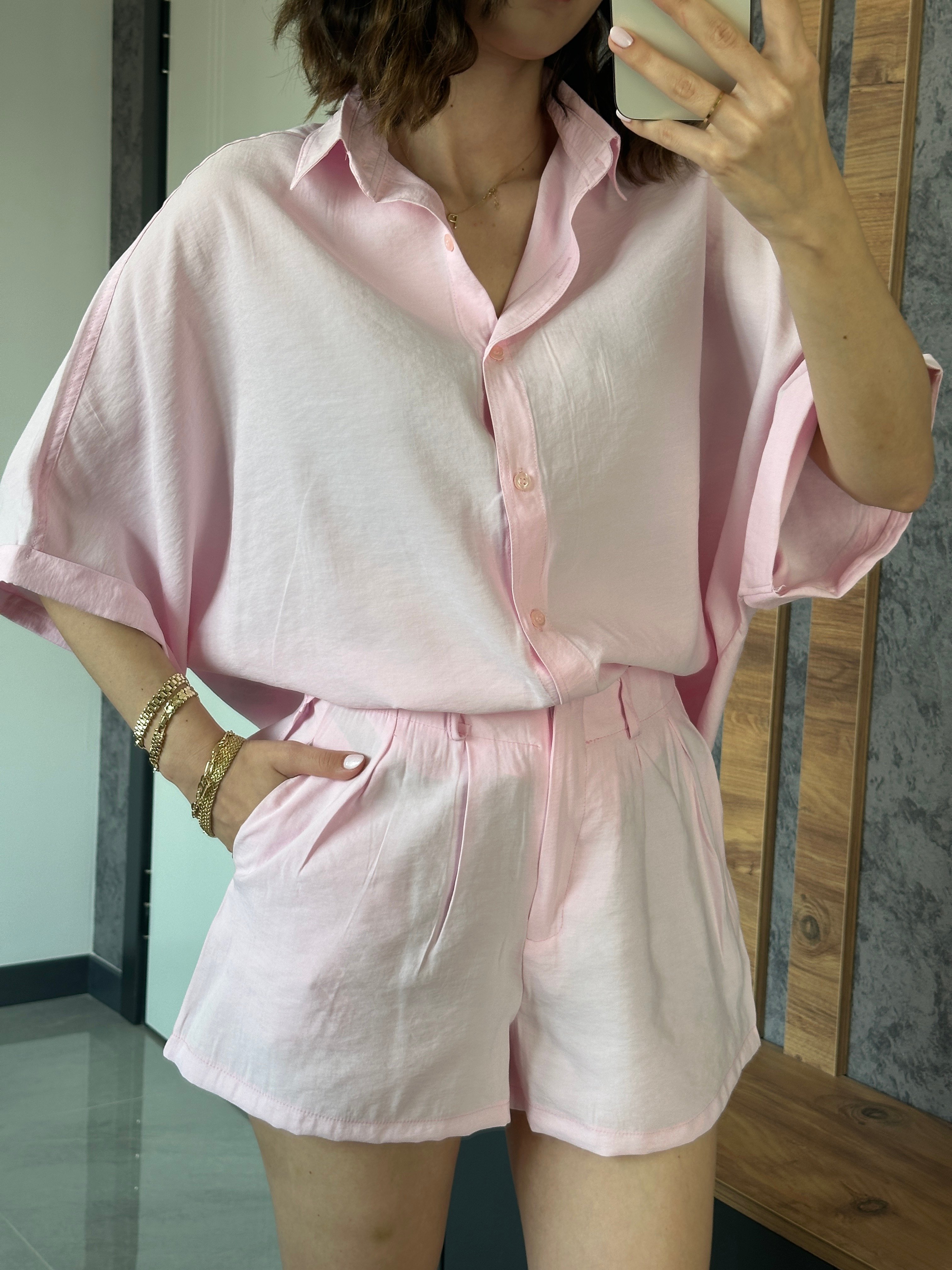 Orj Marka Tensel Şortlu Takım Pembe