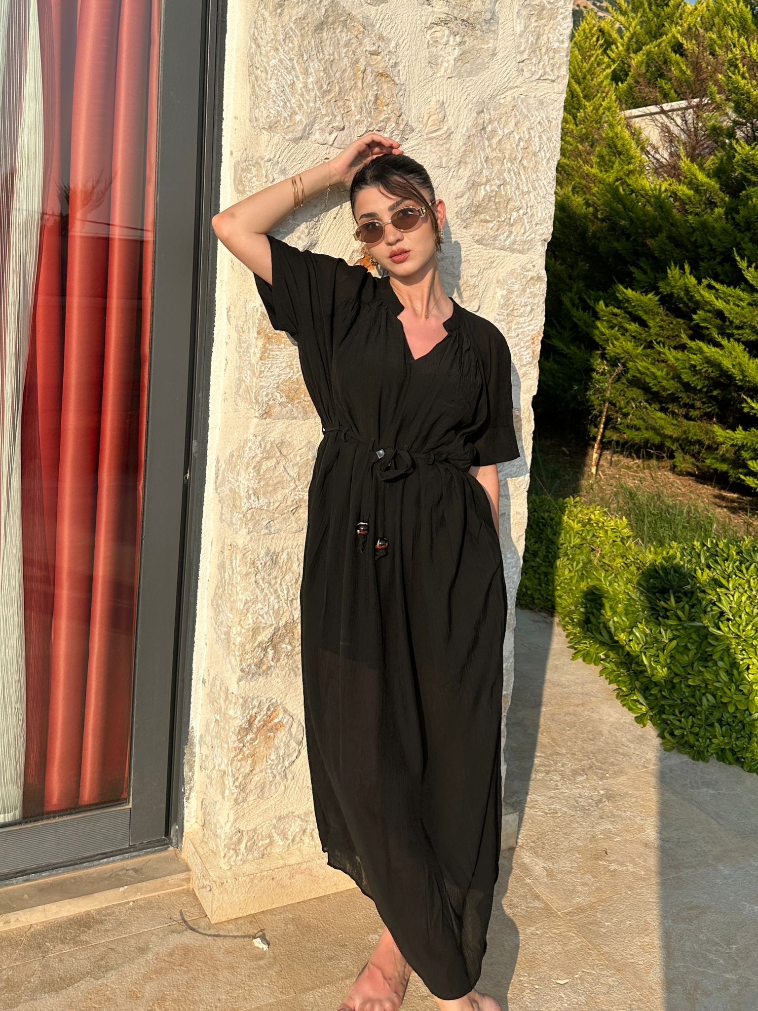 Premium Kumaş Kuşaklı Elbise 