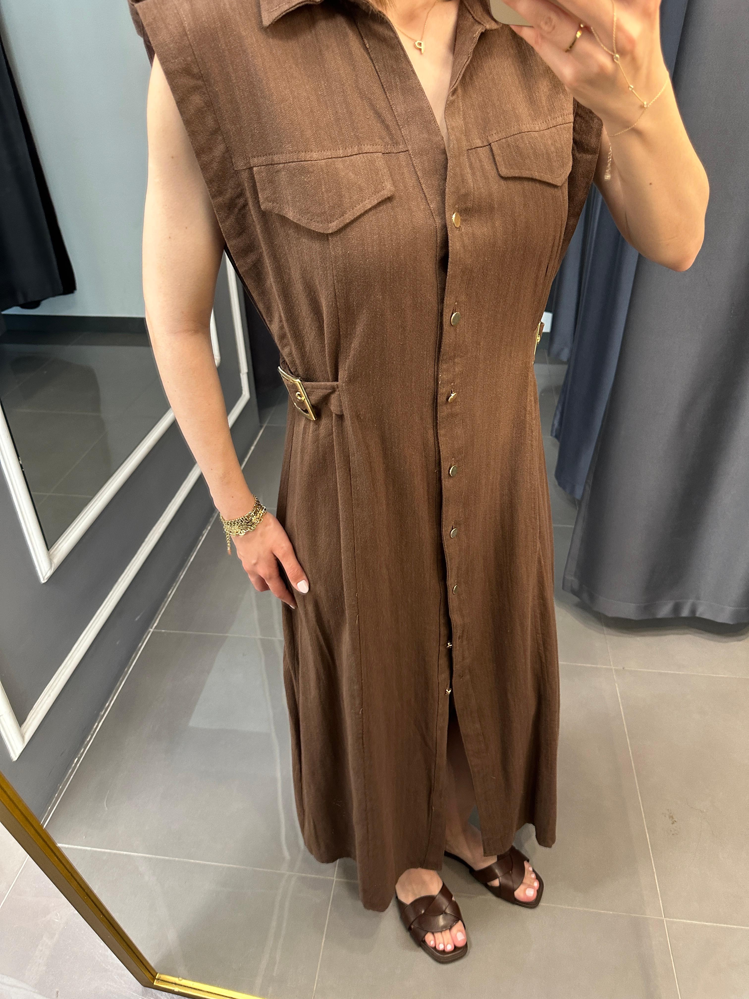 Marka Model Kemer Detay Keten Elbise Kahve