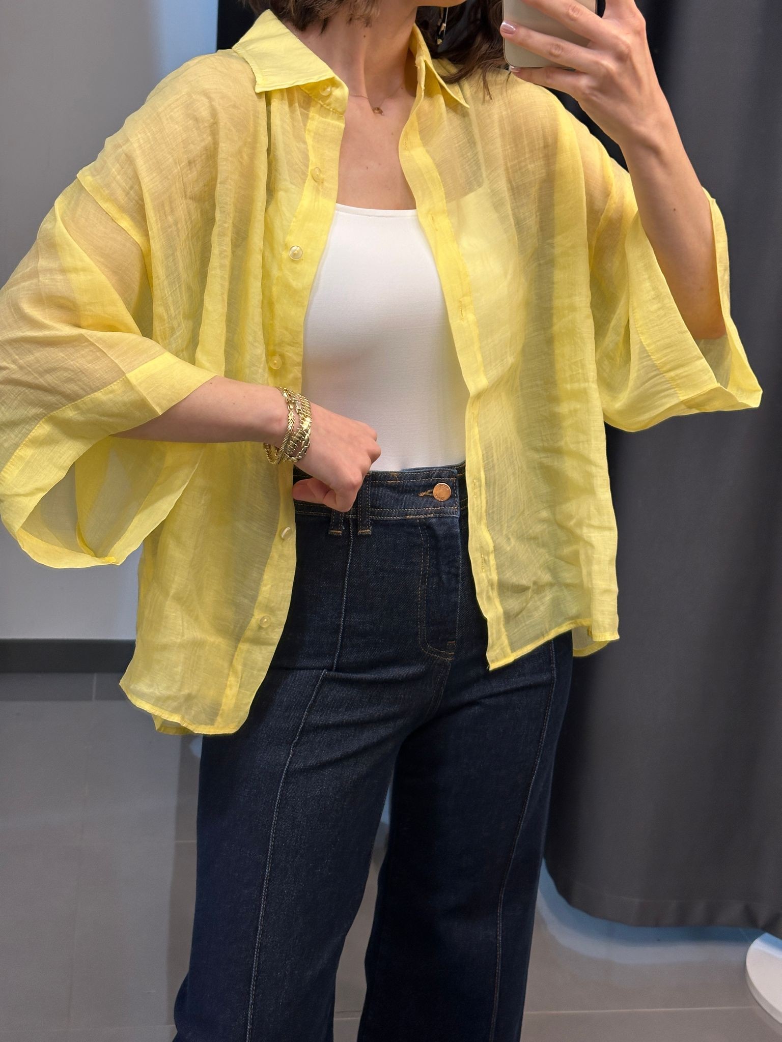 Oversize İpeksi Gömlek Sarı STD